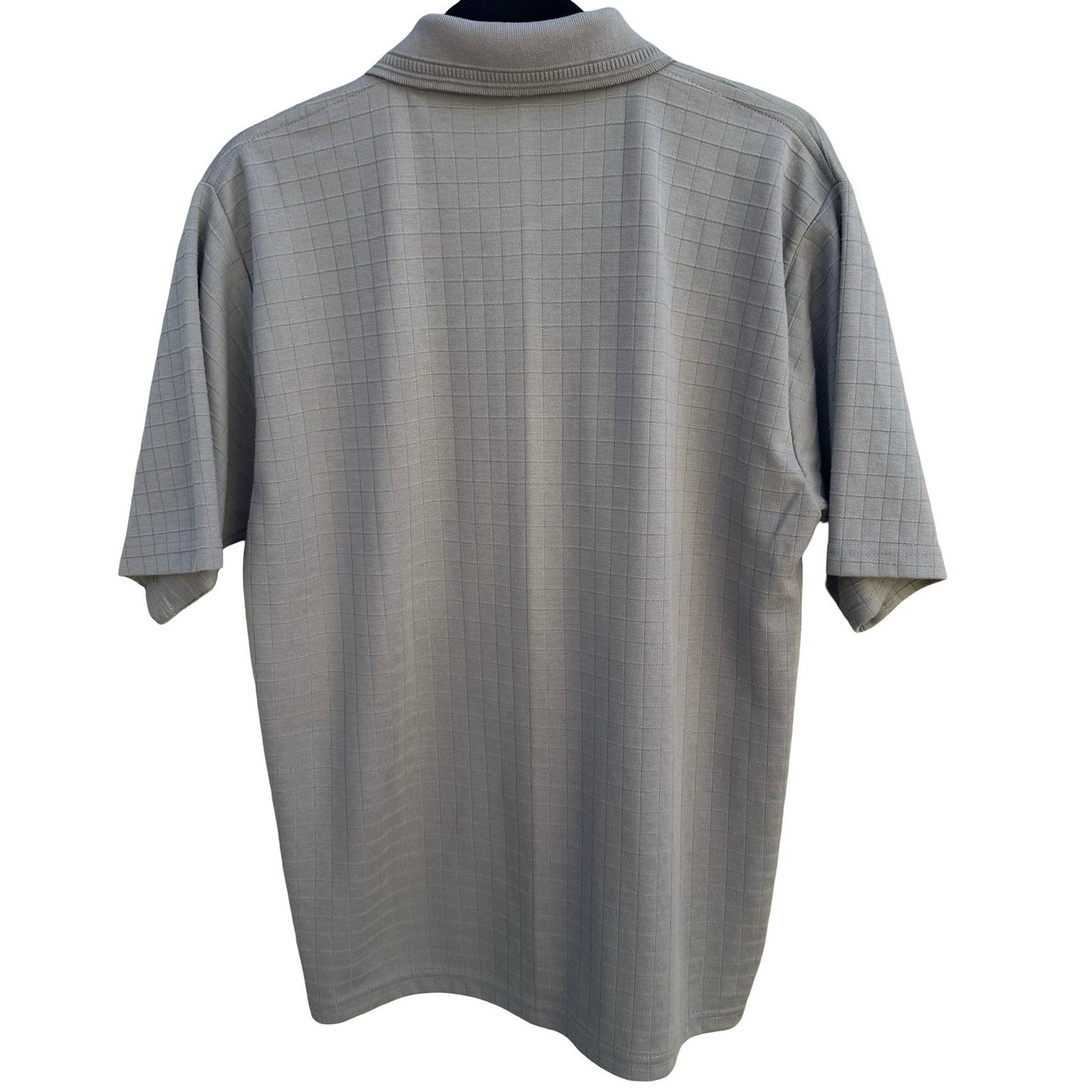 Libero Mens Short Sleeve Polo Shirt Gray Grid Pattern Chest Pocket Size Large