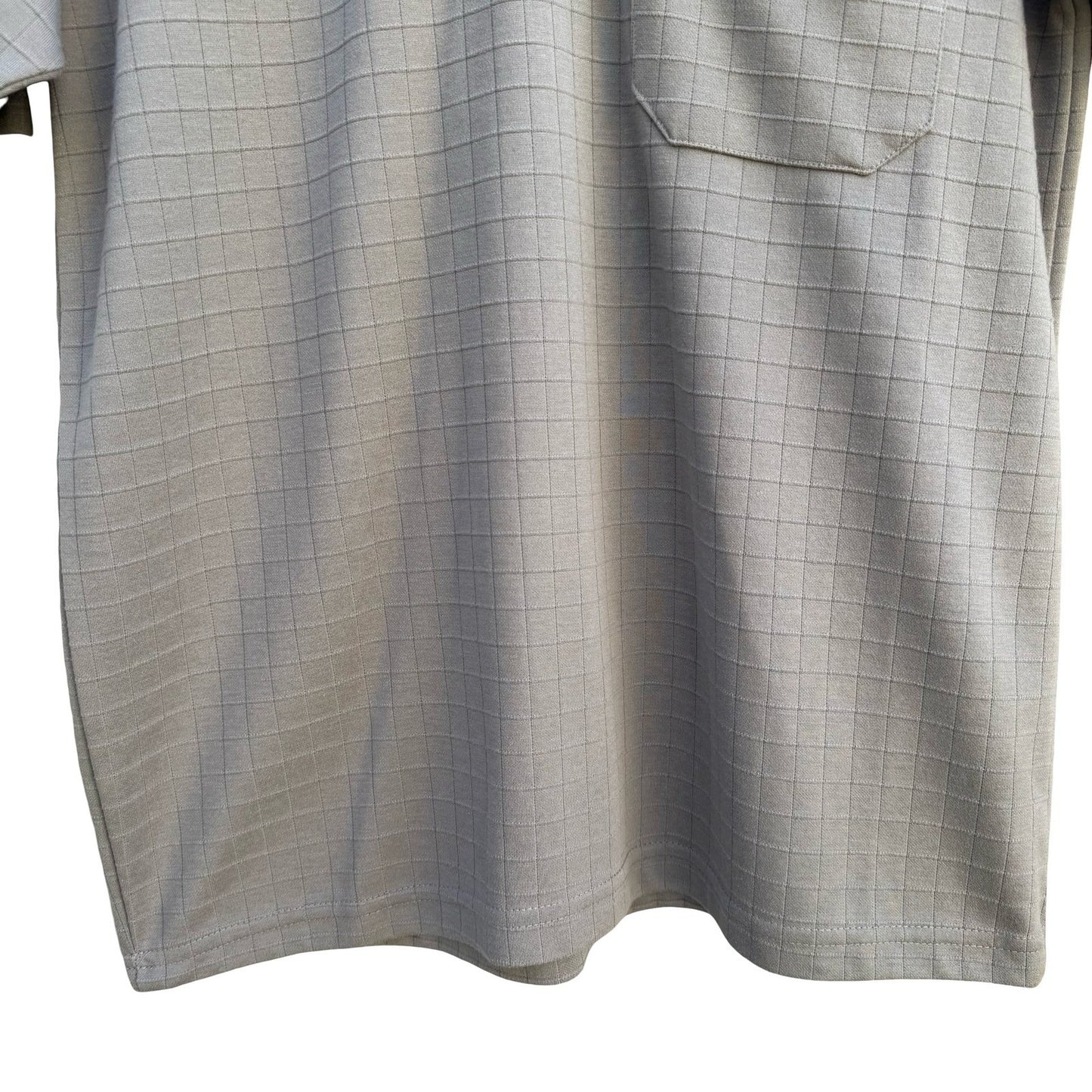 Libero Mens Short Sleeve Polo Shirt Gray Grid Pattern Chest Pocket Size Large
