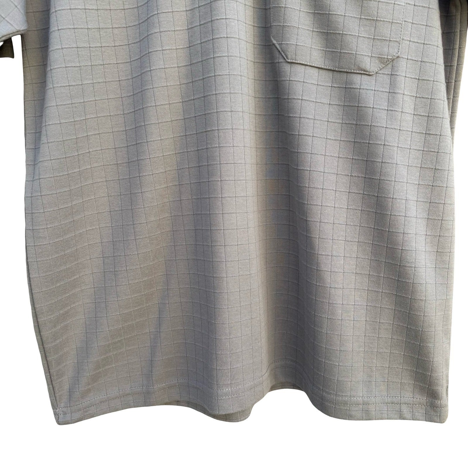 Libero Mens Short Sleeve Polo Shirt Gray Grid Pattern Chest Pocket Size Large
