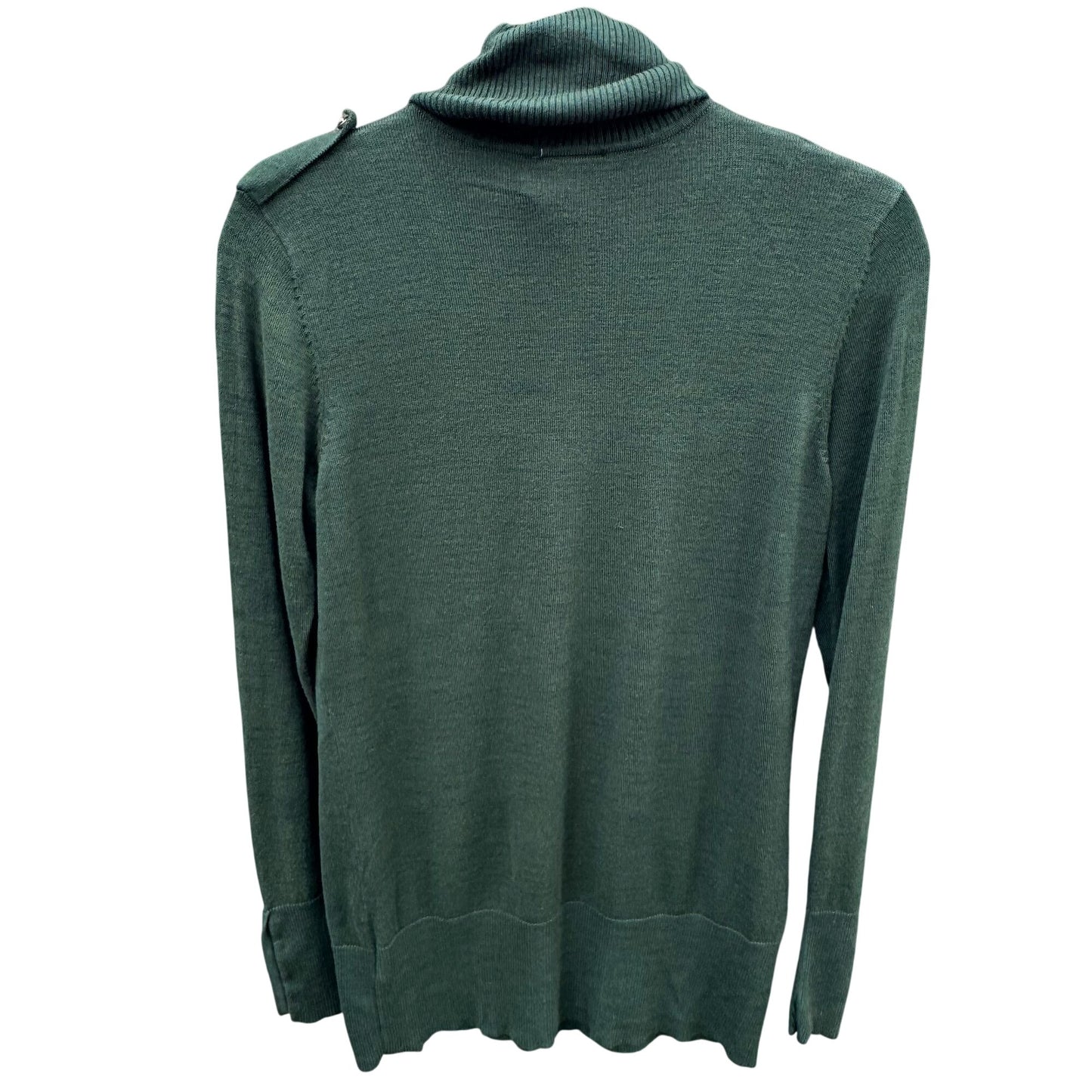 Diane Gilman Green DG2 Long Sleeve Knit Cowl Neck Sweater Button Sleeve Epaulets