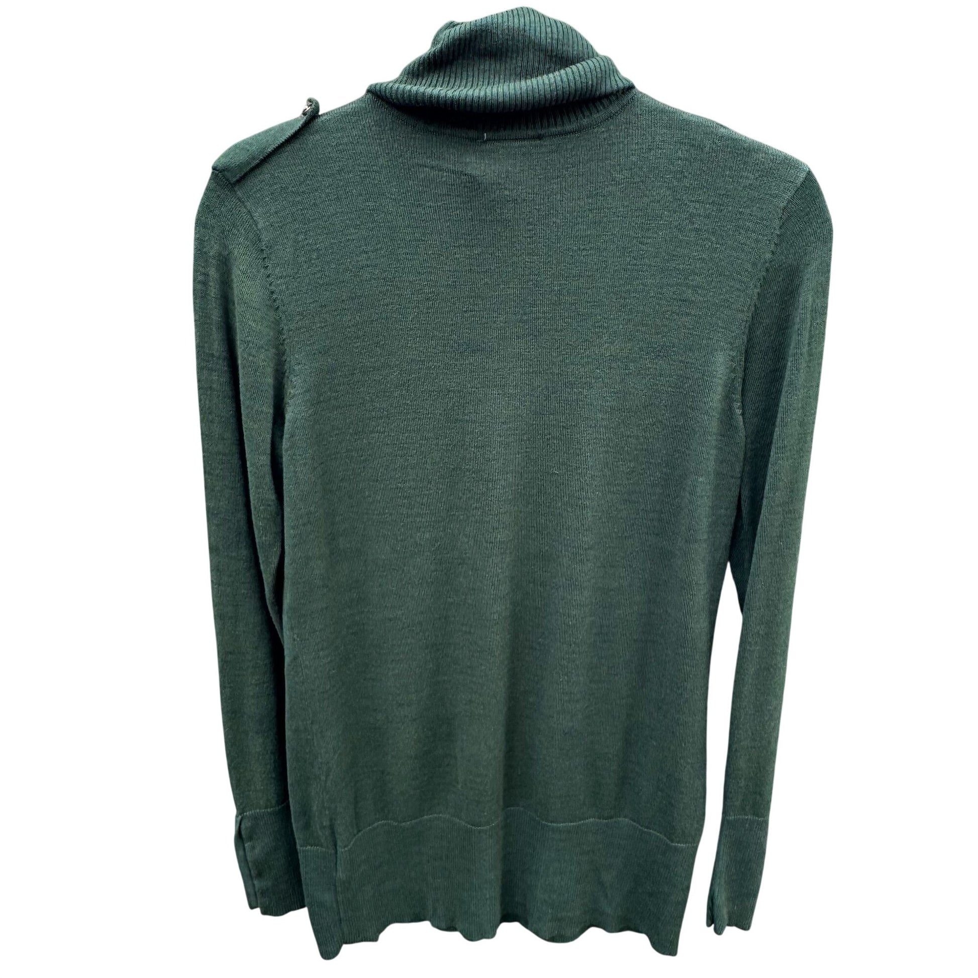 Diane Gilman Green DG2 Long Sleeve Knit Cowl Neck Sweater Button Sleeve Epaulets