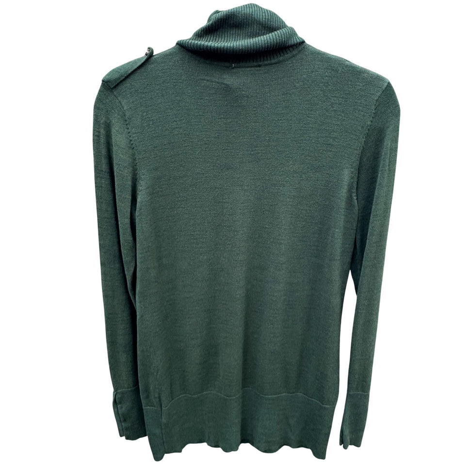 Diane Gilman Green DG2 Long Sleeve Knit Cowl Neck Sweater Button Sleeve Epaulets