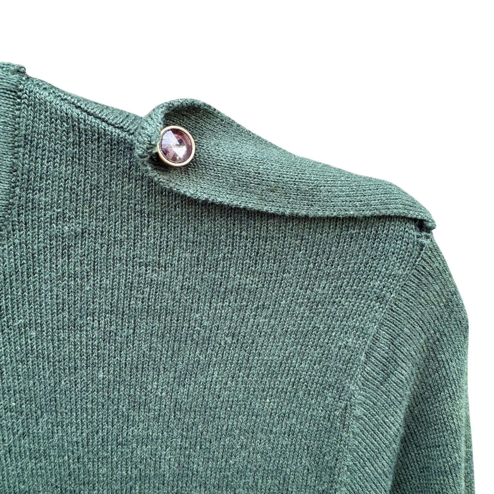 Diane Gilman Green DG2 Long Sleeve Knit Cowl Neck Sweater Button Sleeve Epaulets