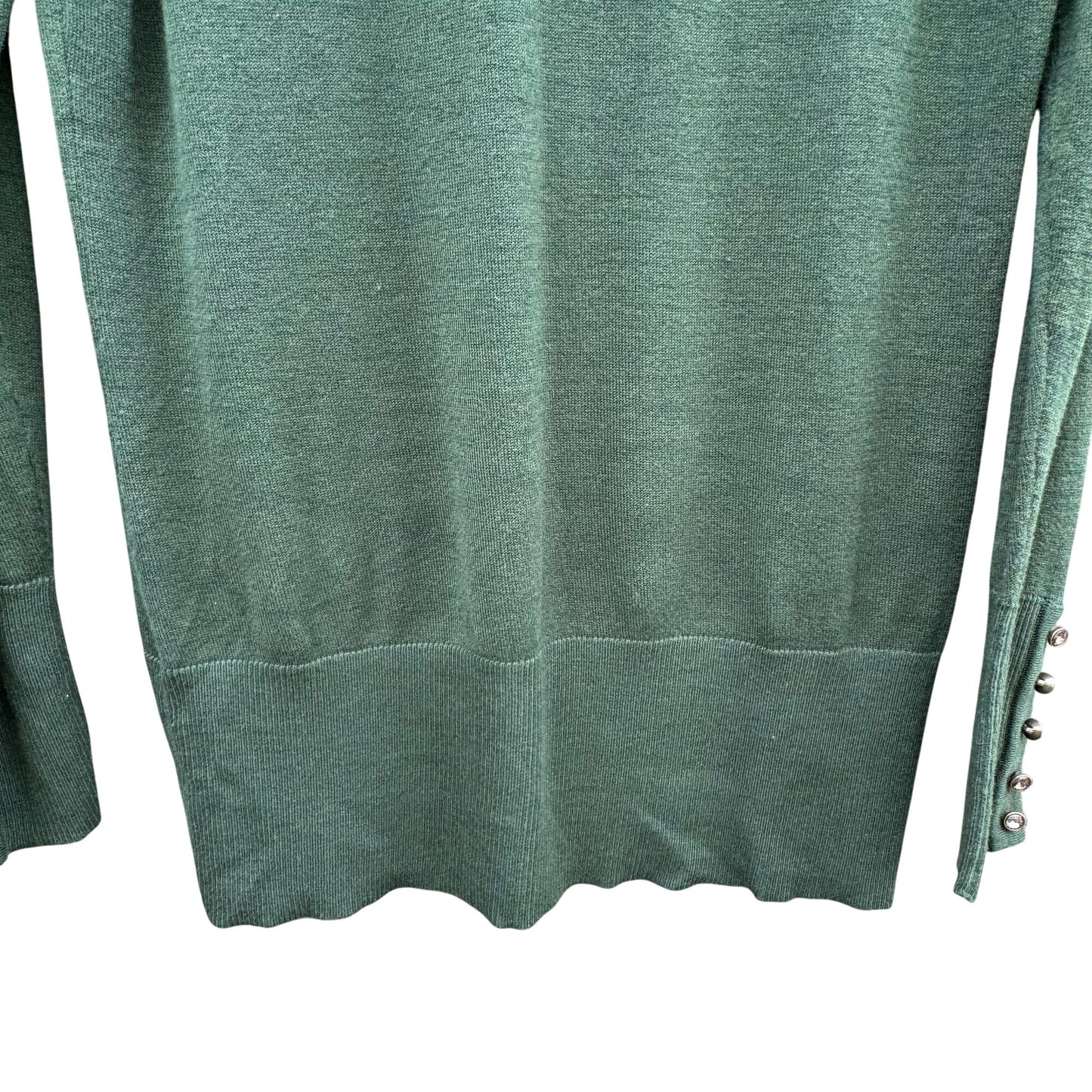 Diane Gilman Green DG2 Long Sleeve Knit Cowl Neck Sweater Button Sleeve Epaulets