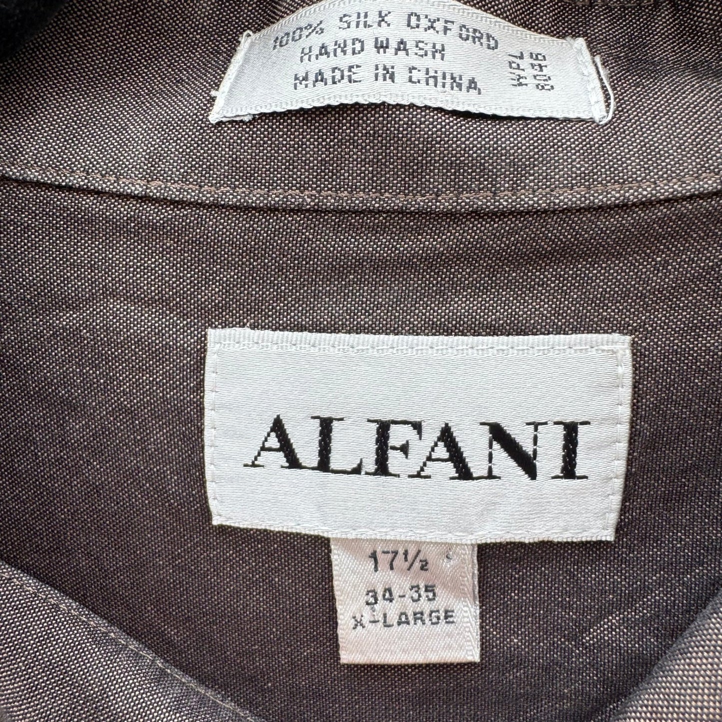 Alfani Mens Brown Silk Oxford Button Down Shirt XL 17.5 34-35 Luxury Minimalist