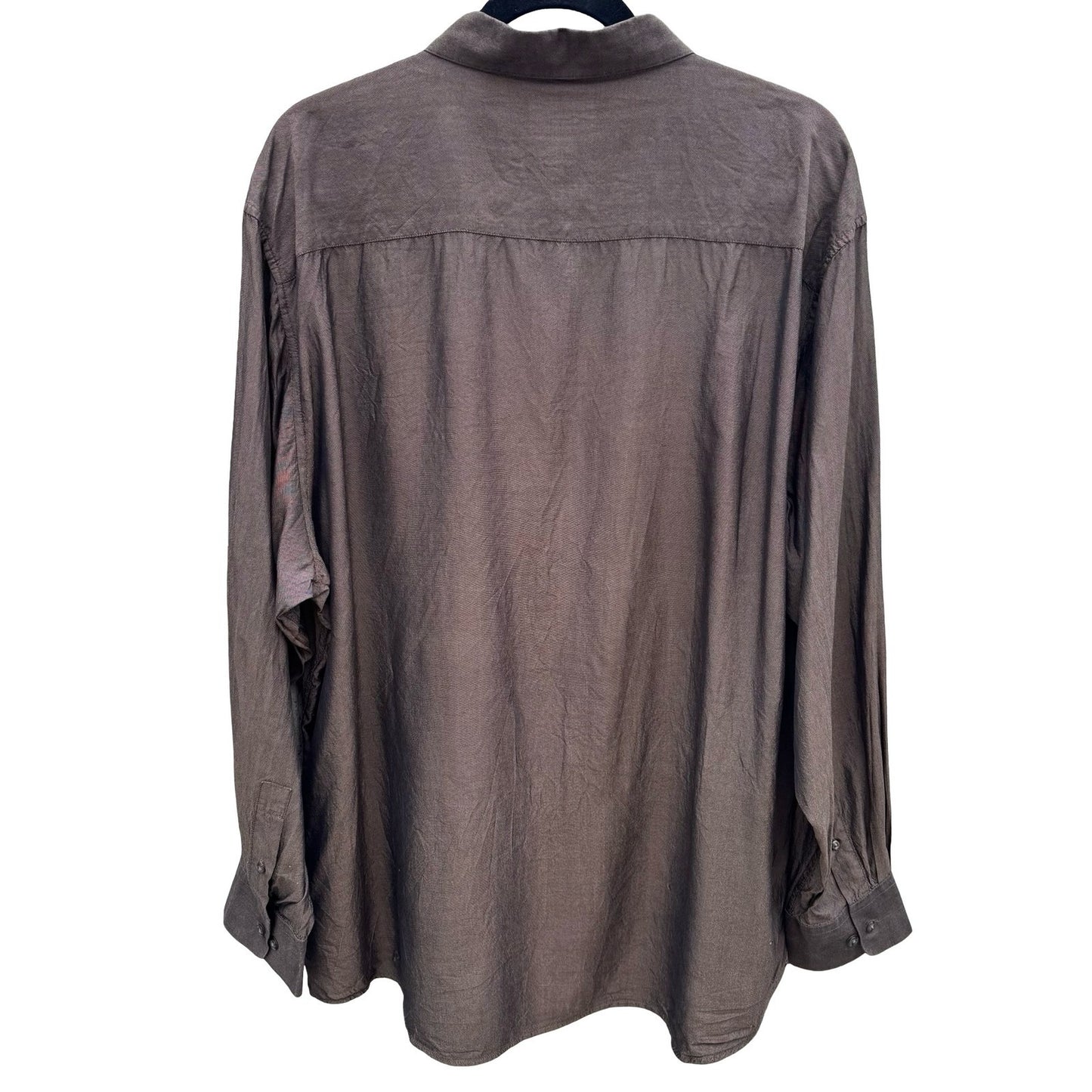 Alfani Mens Brown Silk Oxford Button Down Shirt XL 17.5 34-35 Luxury Minimalist