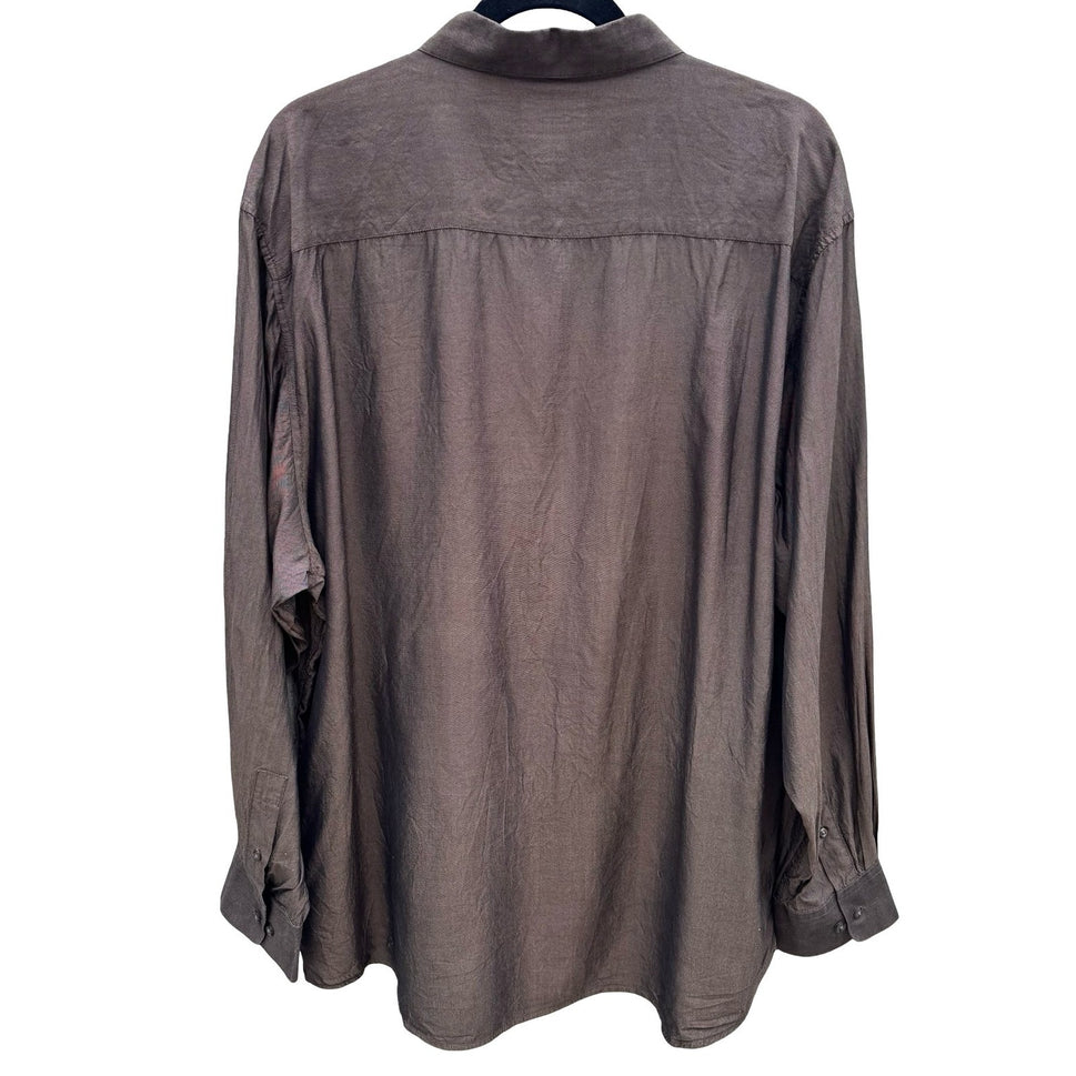 Alfani Mens Brown Silk Oxford Button Down Shirt XL 17.5 34-35 Luxury Minimalist