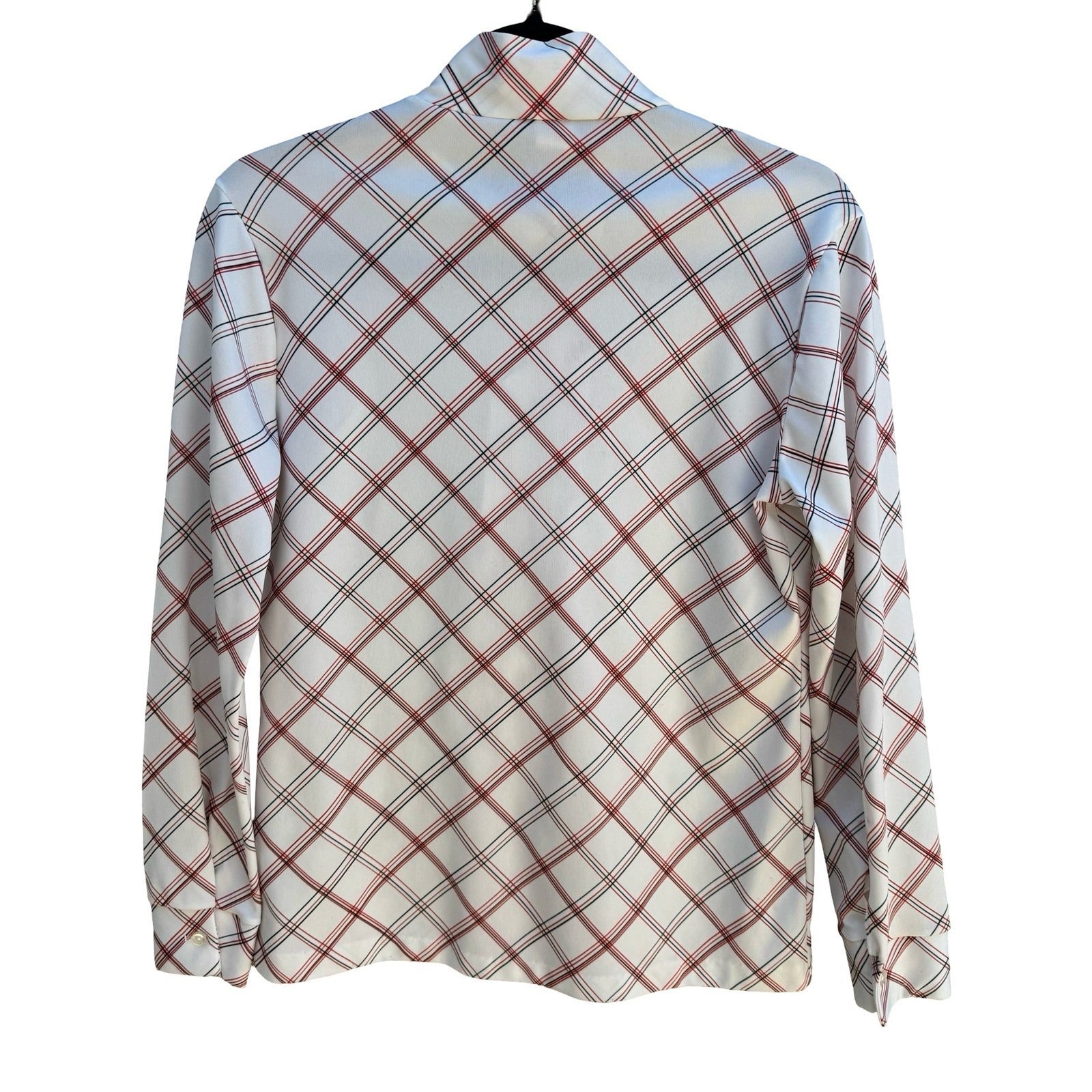 Vintage 70s Bow Tie Neck Blouse Plaid Equestrian Horse Print Americana Retro USA