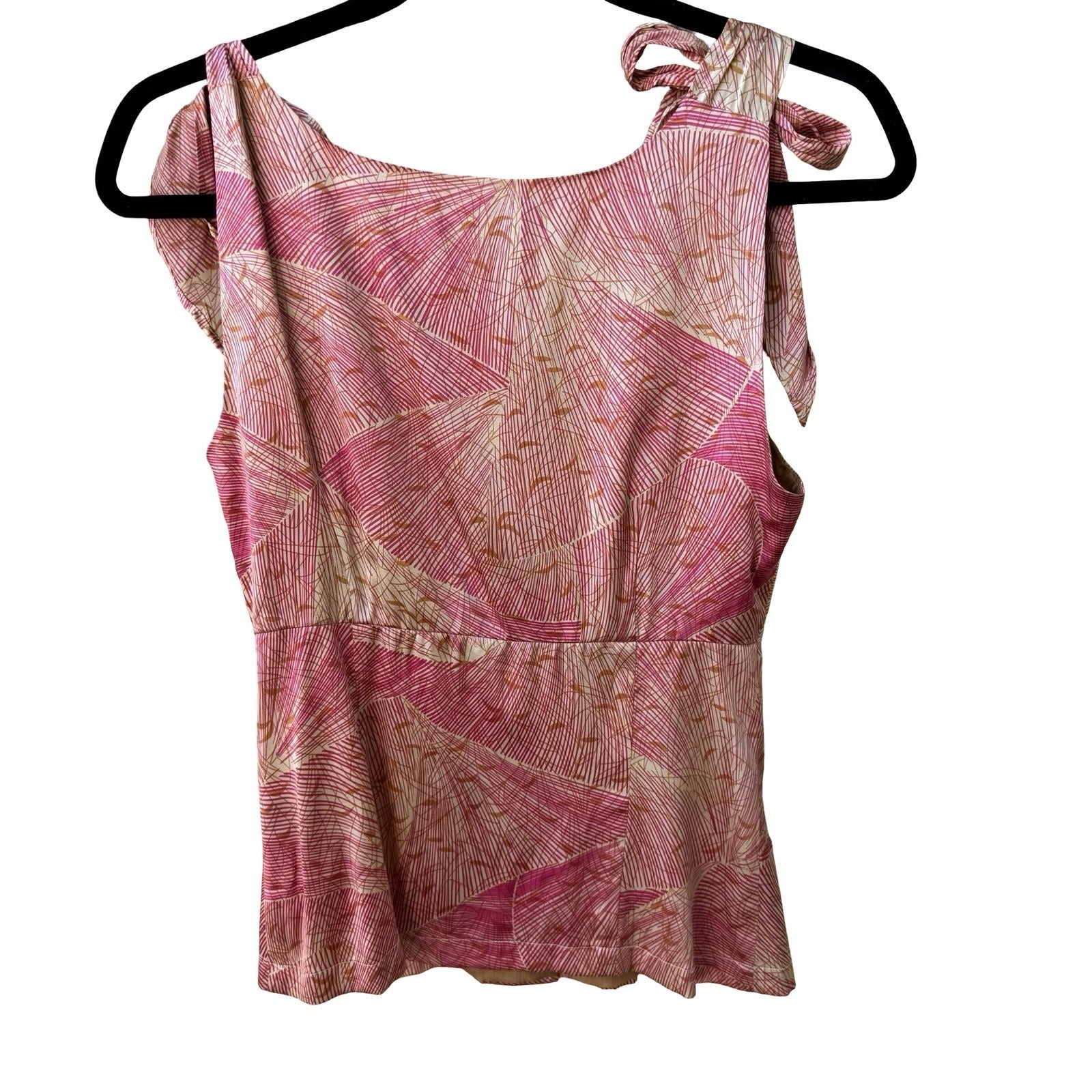 Filippa Y2K Coquette Geometric Silk Blend Tie Shoulder Tailored Bodice Blouse 2