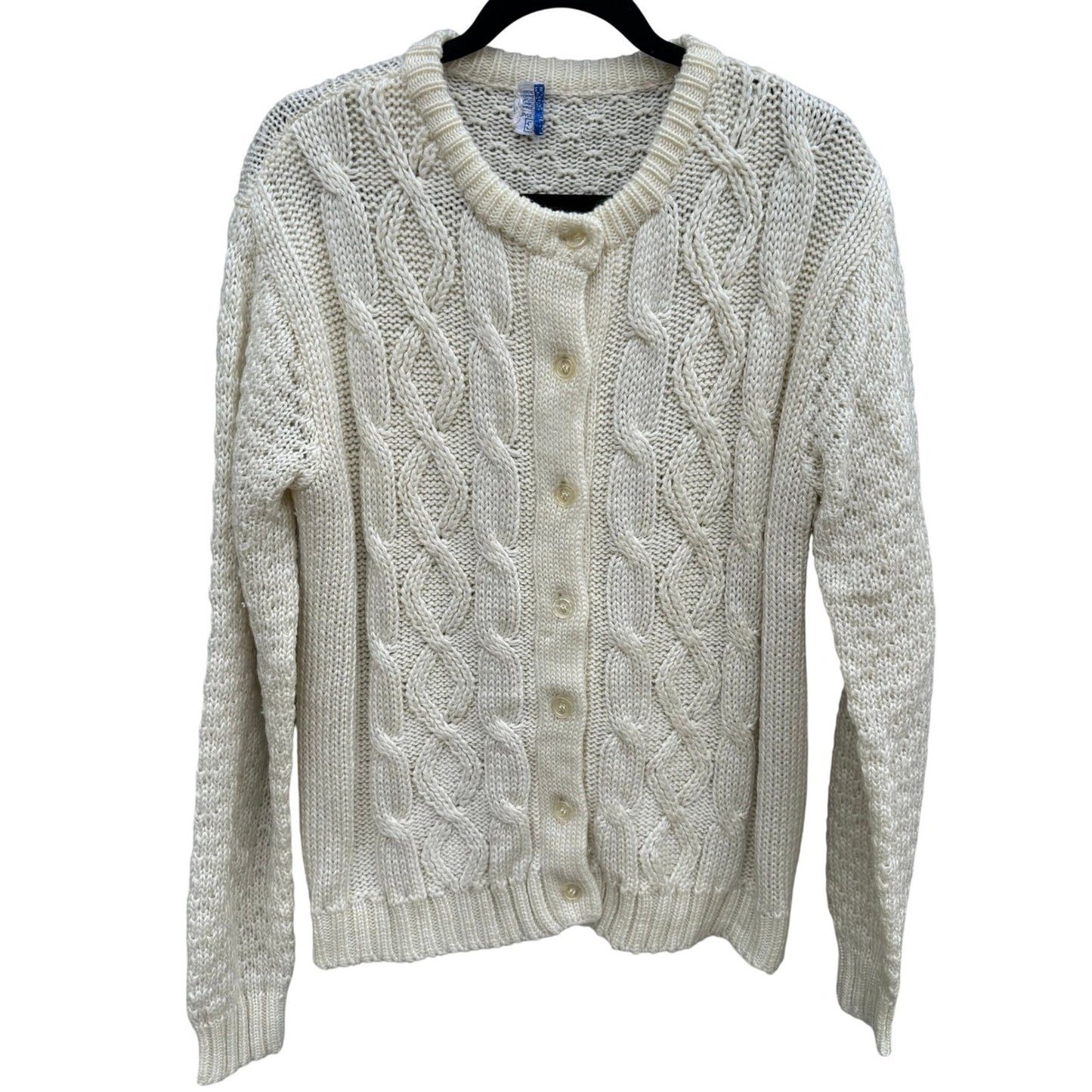 Sears Vintage Cable Knit Cardigan Sweater Cream White Button Down Womens Cottage