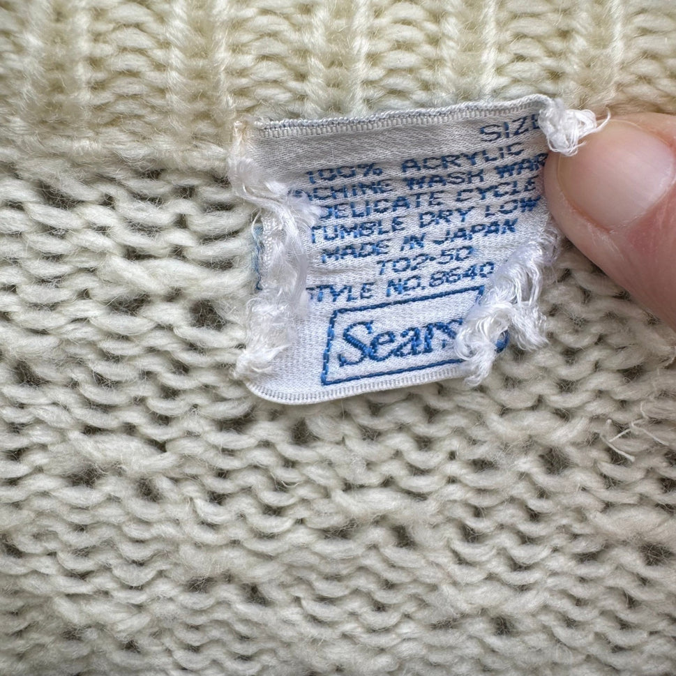 Sears Vintage Cable Knit Cardigan Sweater Cream White Button Down Womens Cottage