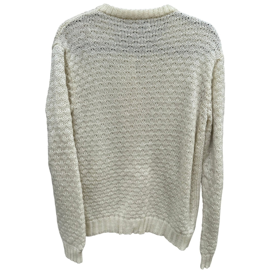 Sears Vintage Cable Knit Cardigan Sweater Cream White Button Down Womens Cottage