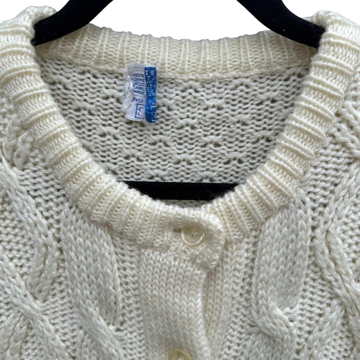 Sears Vintage Cable Knit Cardigan Sweater Cream White Button Down Womens Cottage