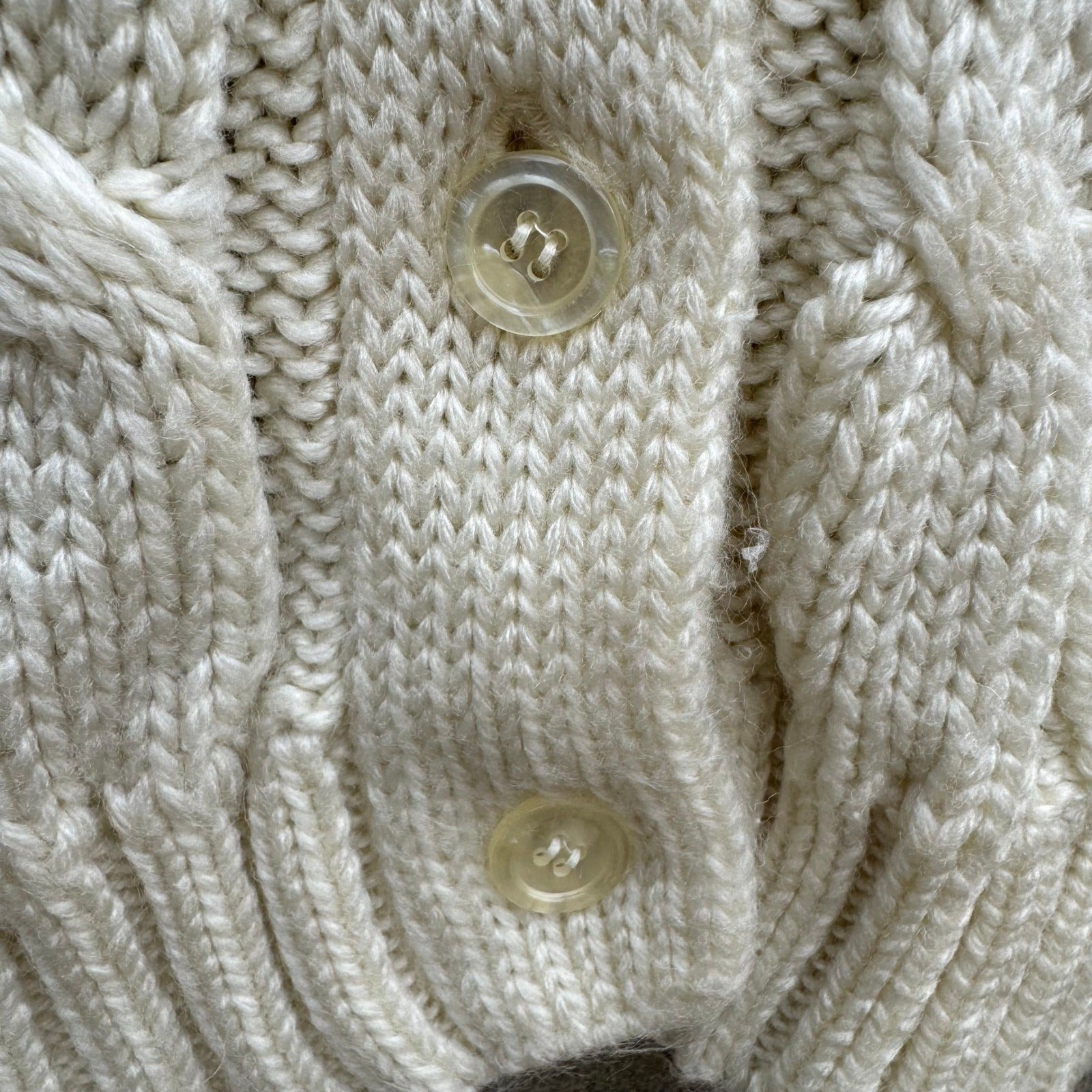 Sears Vintage Cable Knit Cardigan Sweater Cream White Button Down Womens Cottage