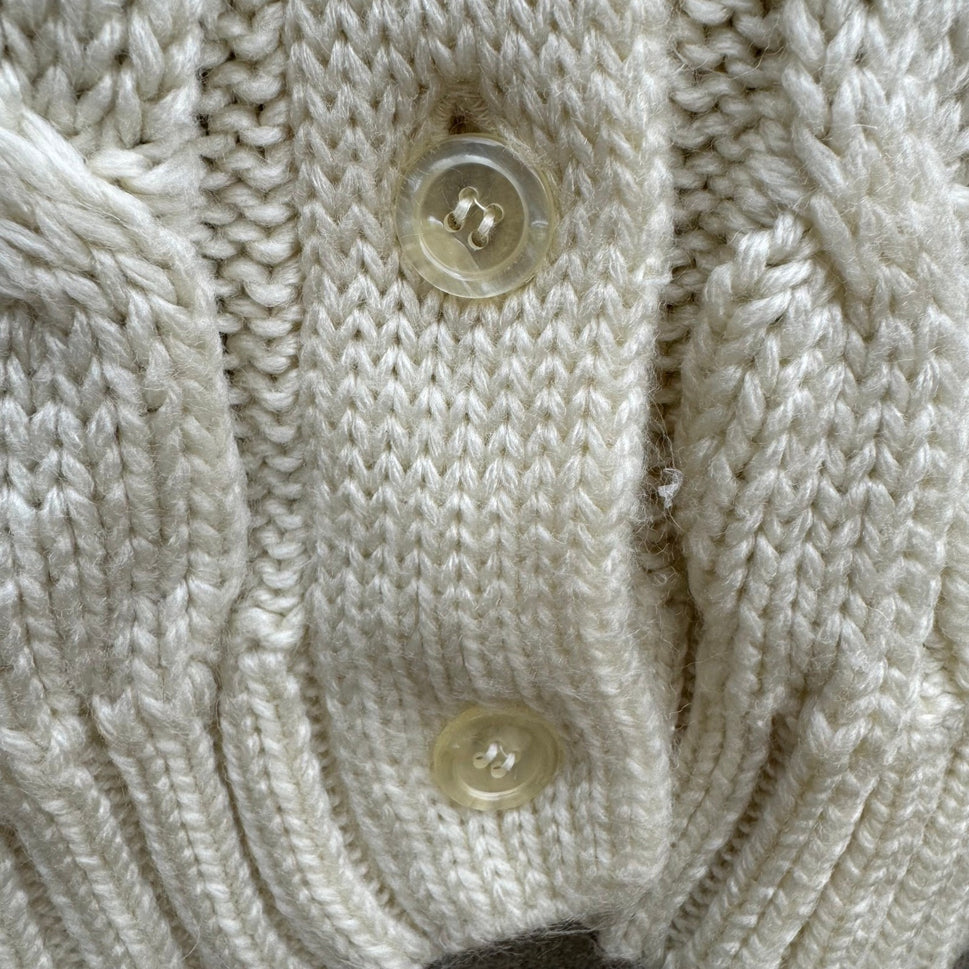 Sears Vintage Cable Knit Cardigan Sweater Cream White Button Down Womens Cottage