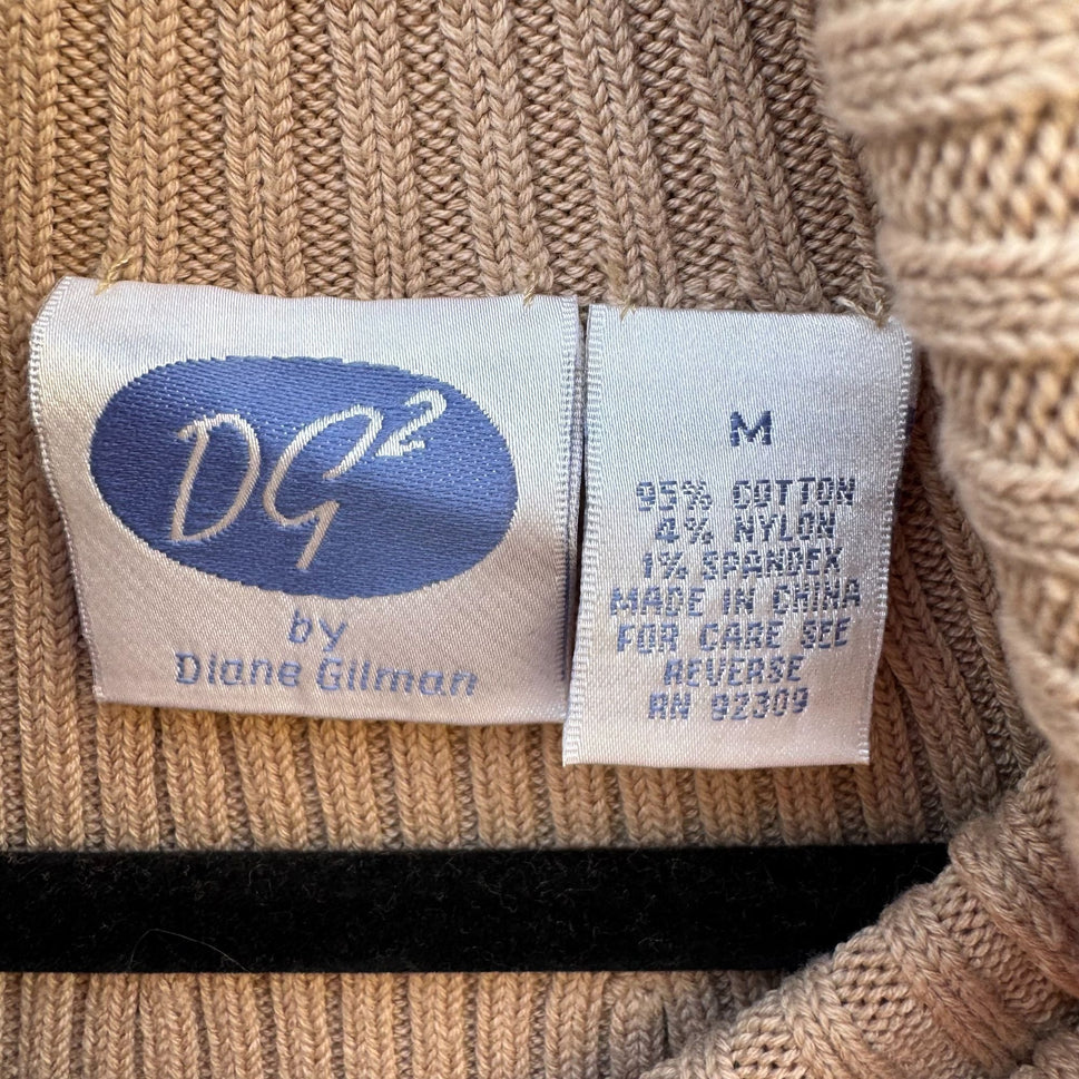 DG2 By Diane Gilman Ribbed Beige Short-Sleeve Knit Turtleneck Sweater Womens M
