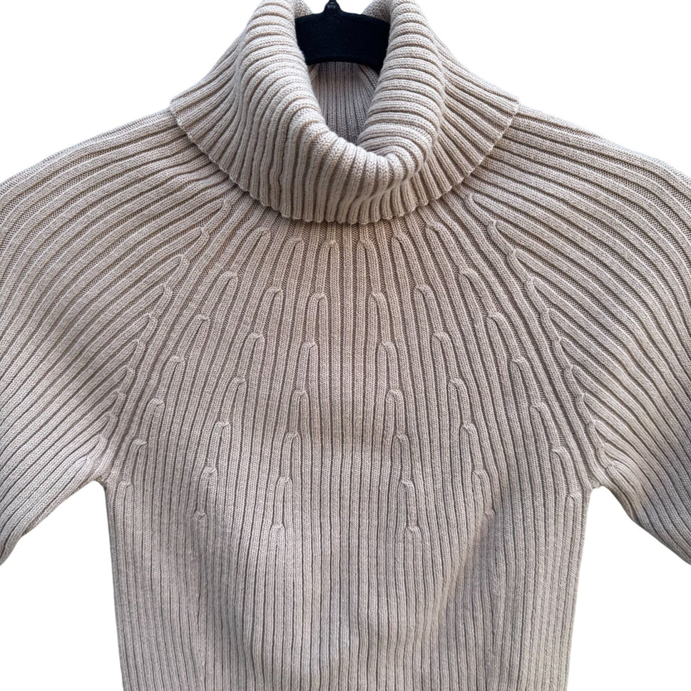 DG2 By Diane Gilman Ribbed Beige Short-Sleeve Knit Turtleneck Sweater Womens M
