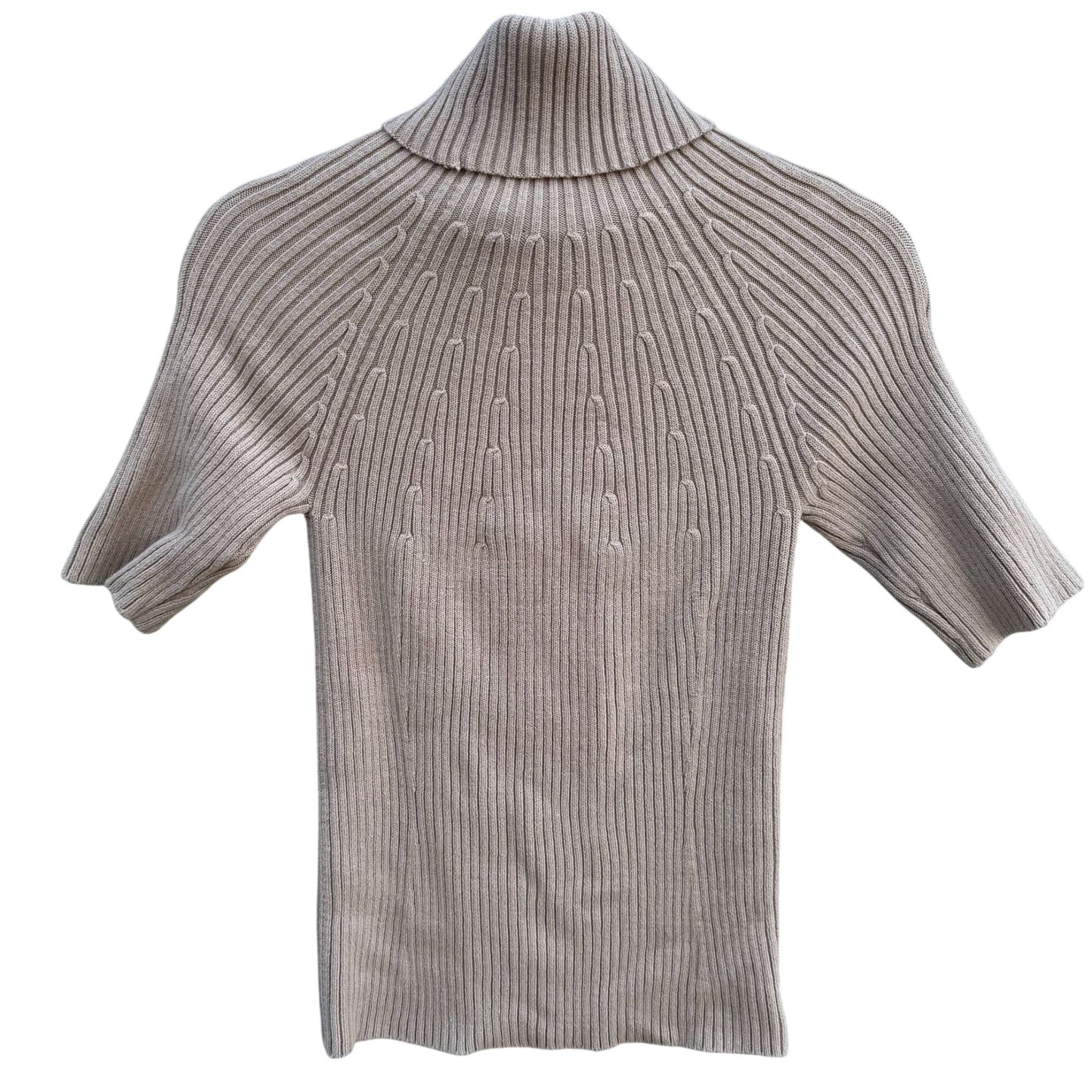 DG2 By Diane Gilman Ribbed Beige Short-Sleeve Knit Turtleneck Sweater Womens M