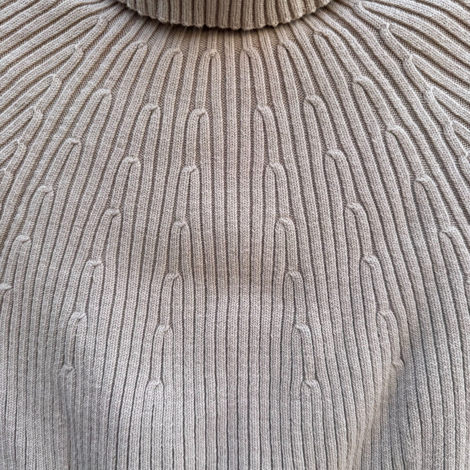 DG2 By Diane Gilman Ribbed Beige Short-Sleeve Knit Turtleneck Sweater Womens M