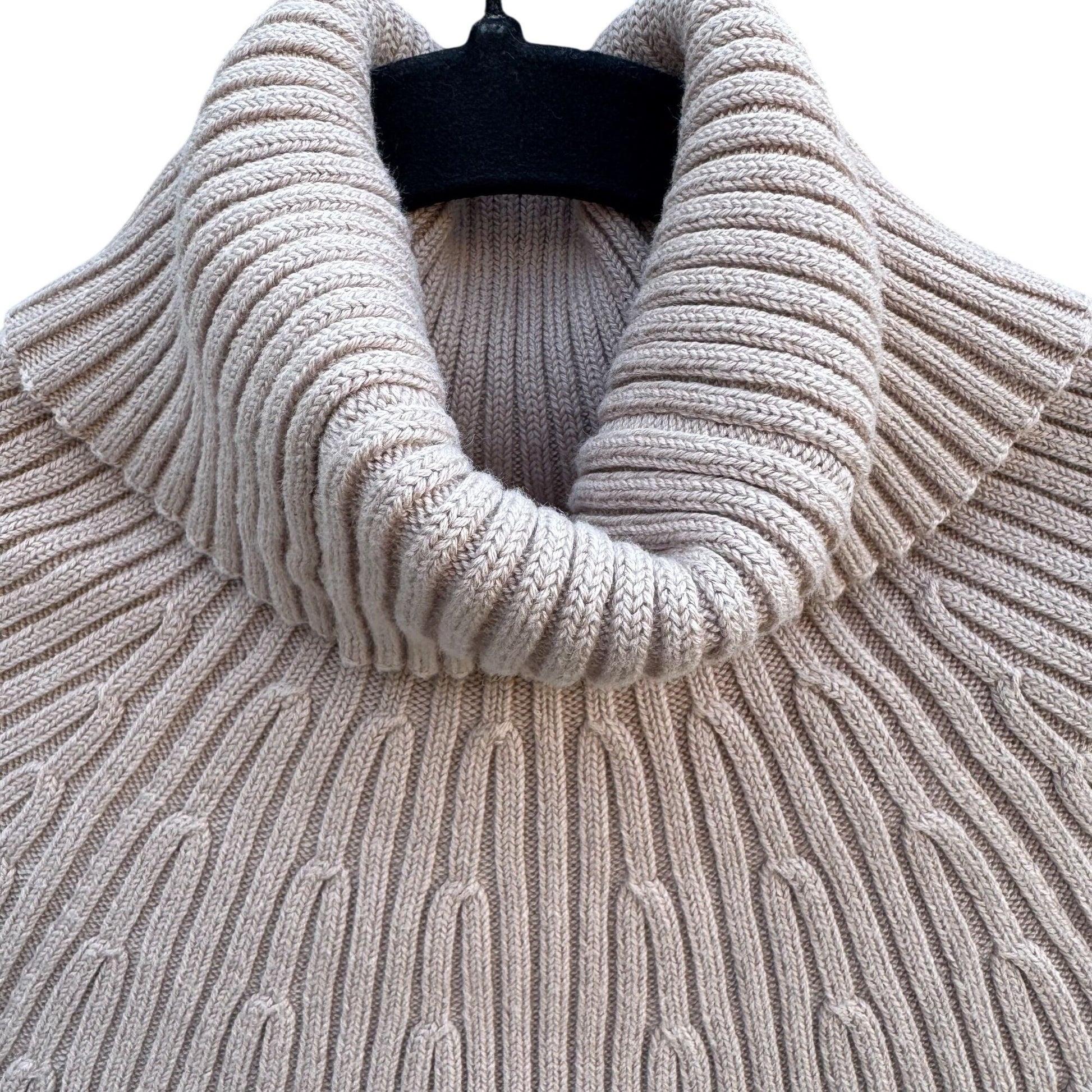 DG2 By Diane Gilman Ribbed Beige Short-Sleeve Knit Turtleneck Sweater Womens M