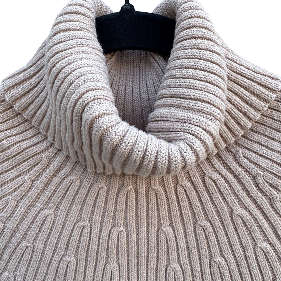 DG2 By Diane Gilman Ribbed Beige Short-Sleeve Knit Turtleneck Sweater Womens M