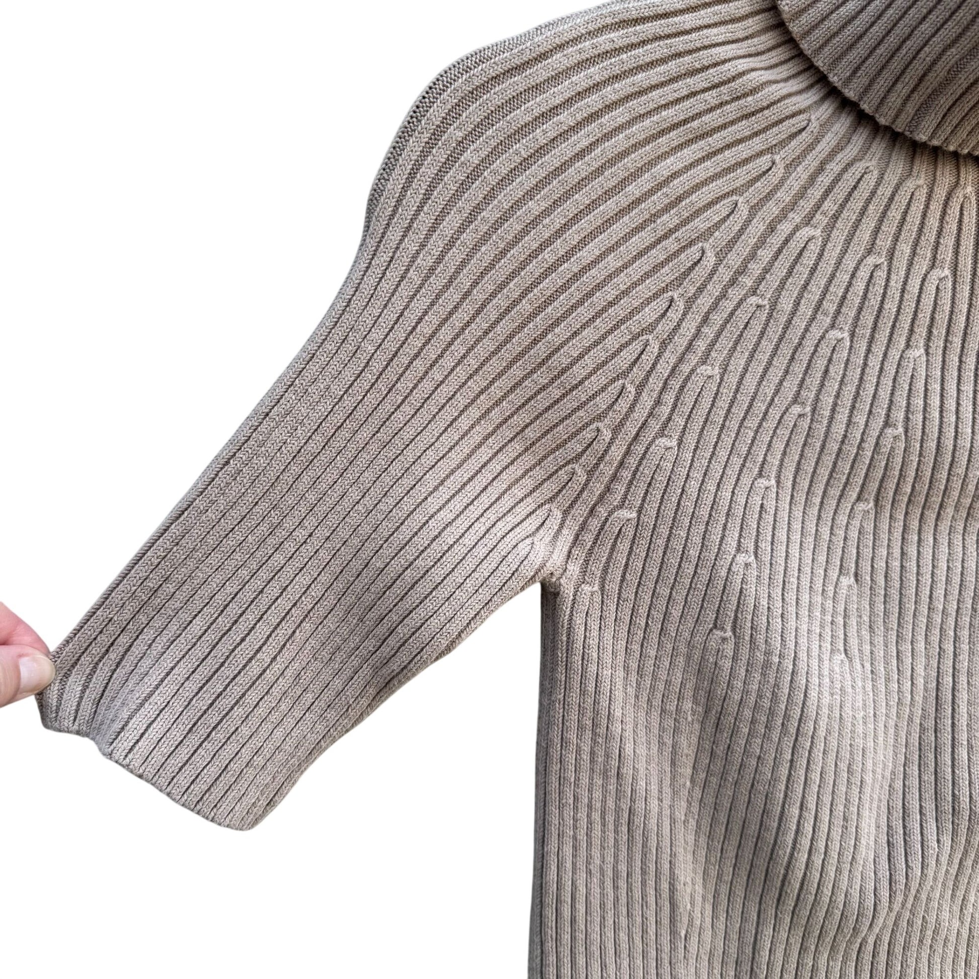 DG2 By Diane Gilman Ribbed Beige Short-Sleeve Knit Turtleneck Sweater Womens M