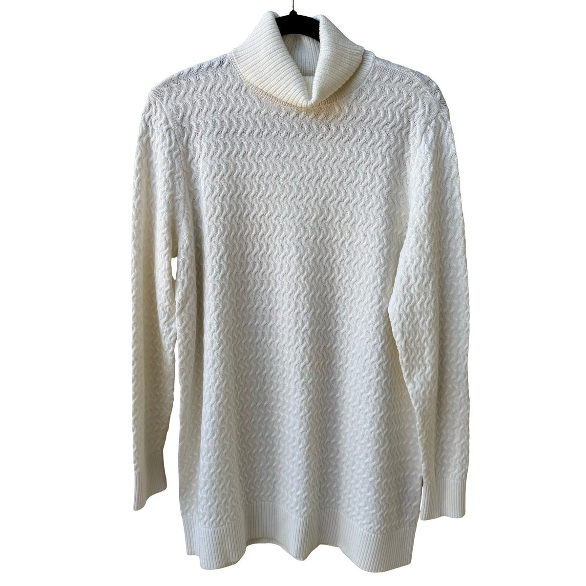 Lands End Coastal Preppy Textured Wavy Cable Turtleneck Sweater Ivory L NWOT