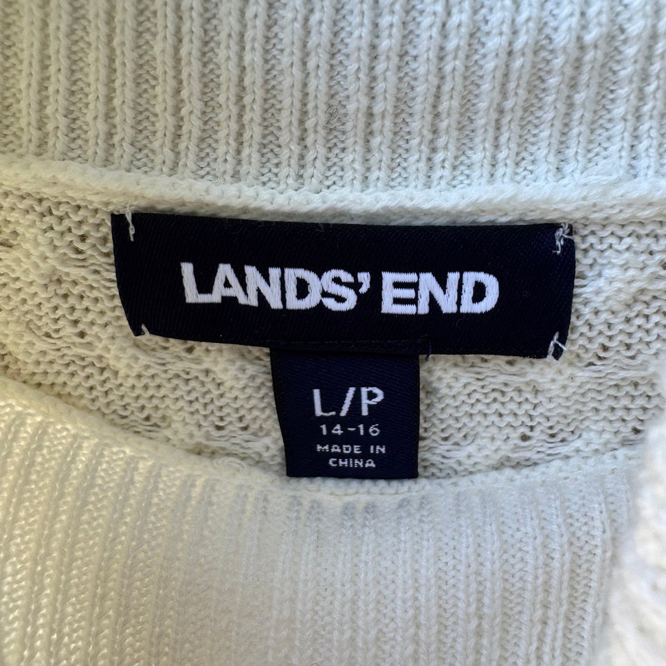Lands End Coastal Preppy Textured Wavy Cable Turtleneck Sweater Ivory L NWOT