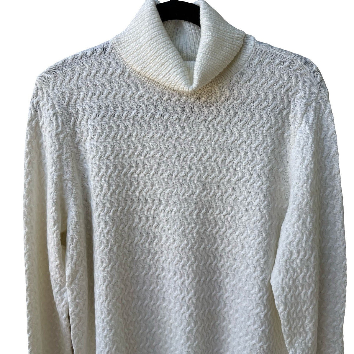 Lands End Coastal Preppy Textured Wavy Cable Turtleneck Sweater Ivory L NWOT