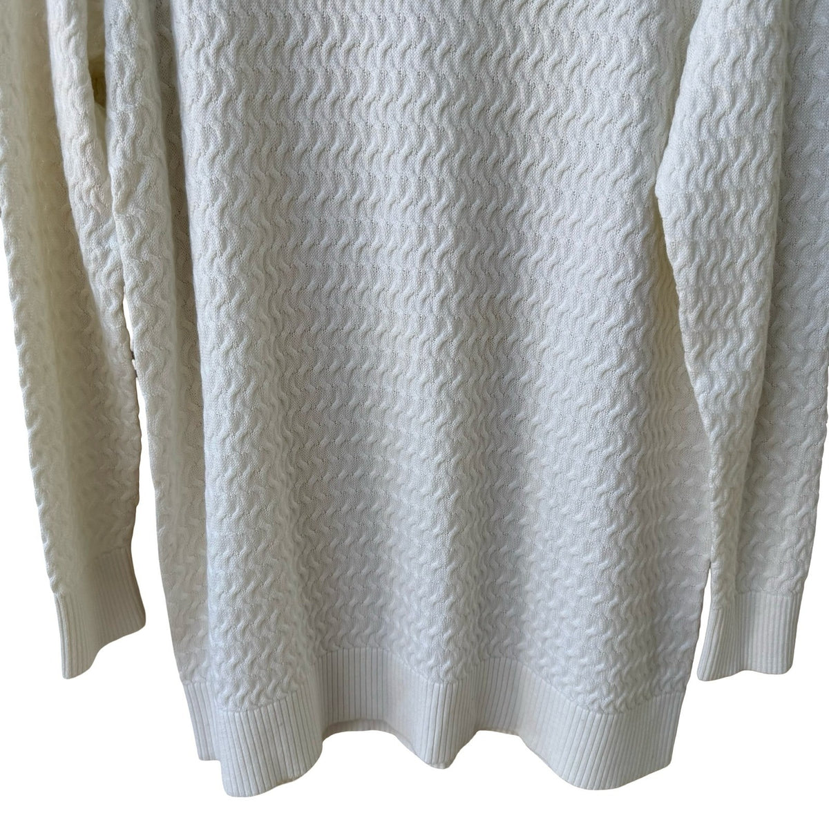 Lands End Coastal Preppy Textured Wavy Cable Turtleneck Sweater Ivory L NWOT