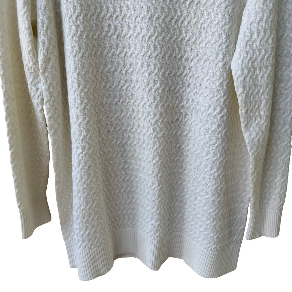 Lands End Coastal Preppy Textured Wavy Cable Turtleneck Sweater Ivory L NWOT