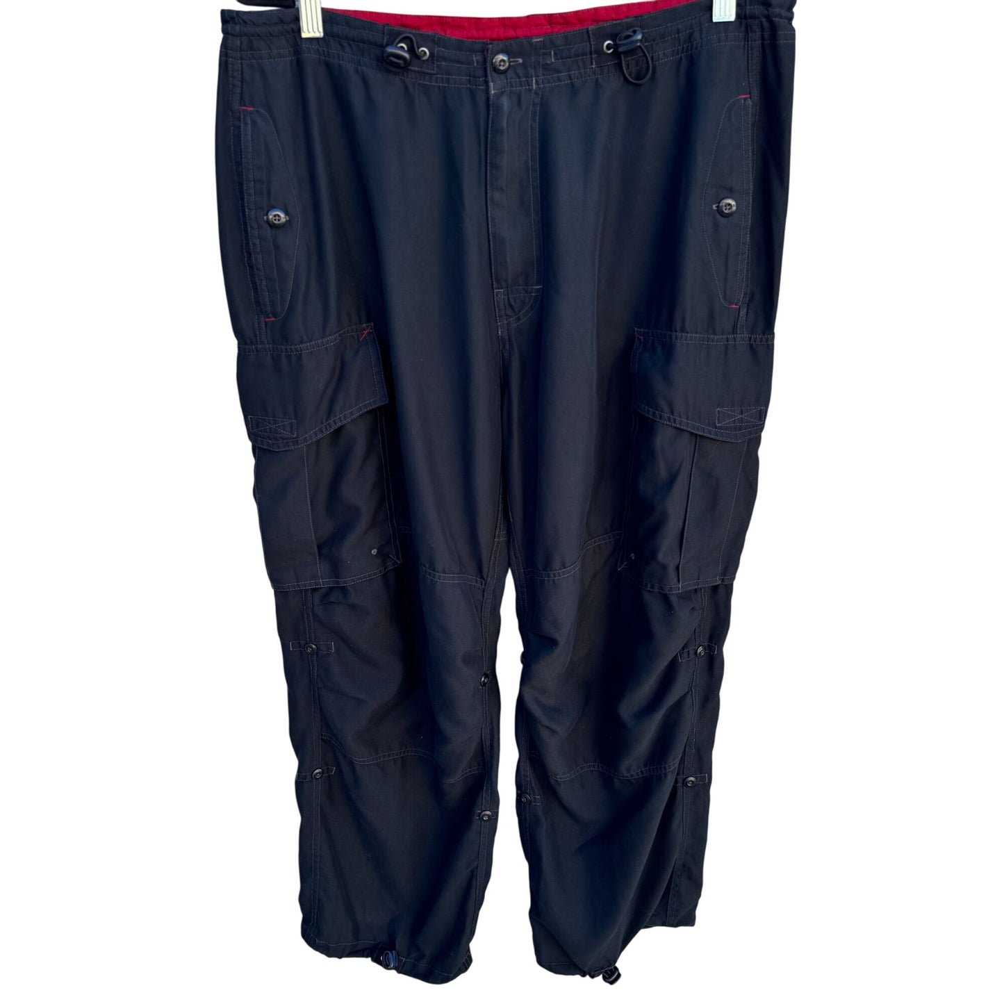 Gap Vintage Mens Black Cargo Baggy Paratrooper Drawstring Waist Parachute Pants