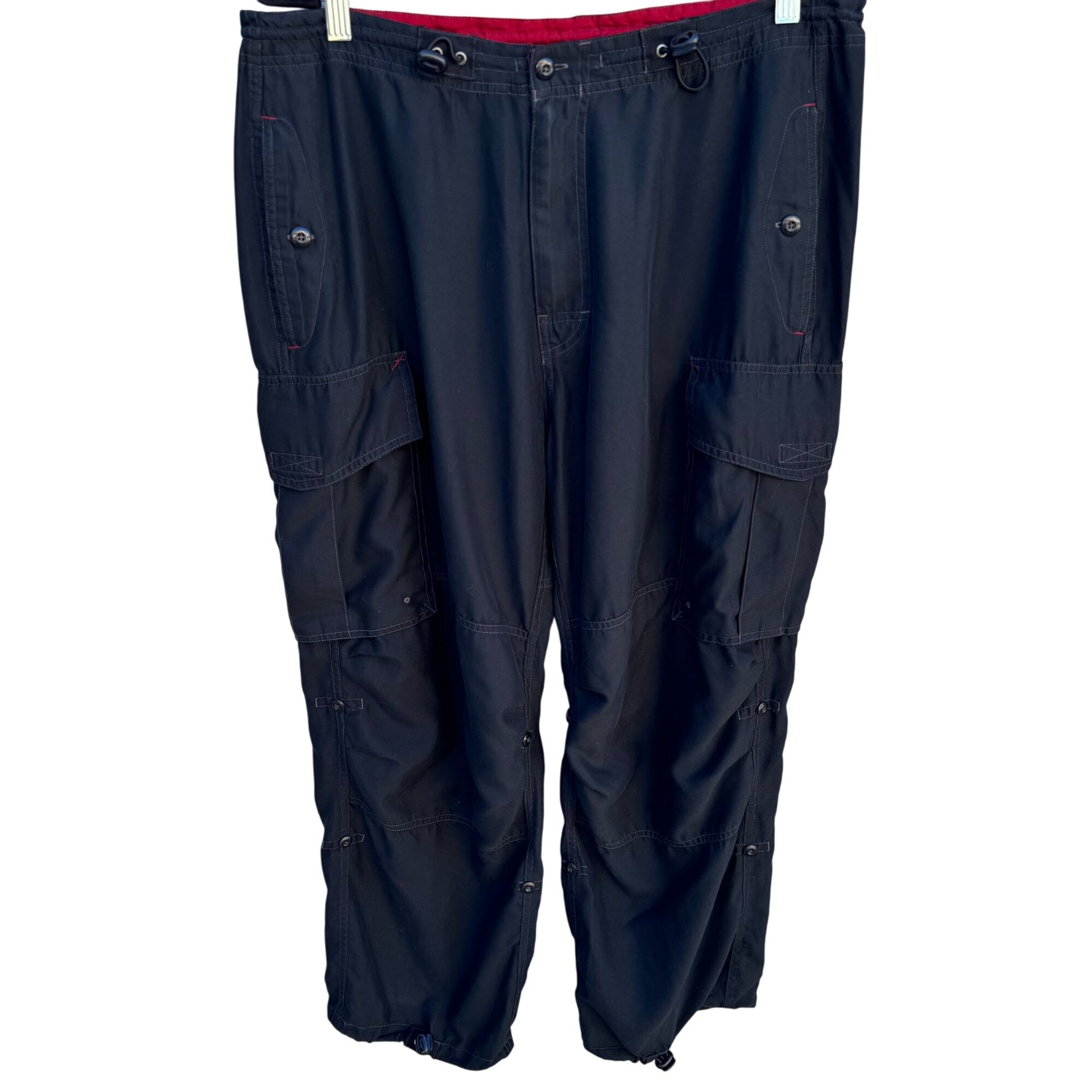 Gap Vintage Mens Black Cargo Baggy Paratrooper Drawstring Waist Parachute Pants