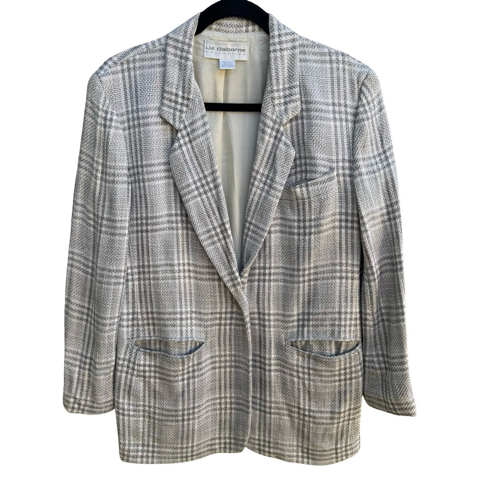 Liz Claiborne Vintage 90s Preppy Professional Tailored Oversized Plaid Blazer 4