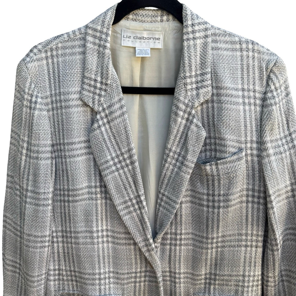 Liz Claiborne Vintage 90s Preppy Professional Tailored Oversized Plaid Blazer 4