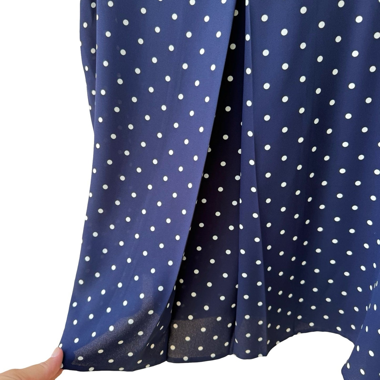 Anne Klein Nautical Minimalist Polka Dot Preppy Band Collar Blouse Navy L NEW