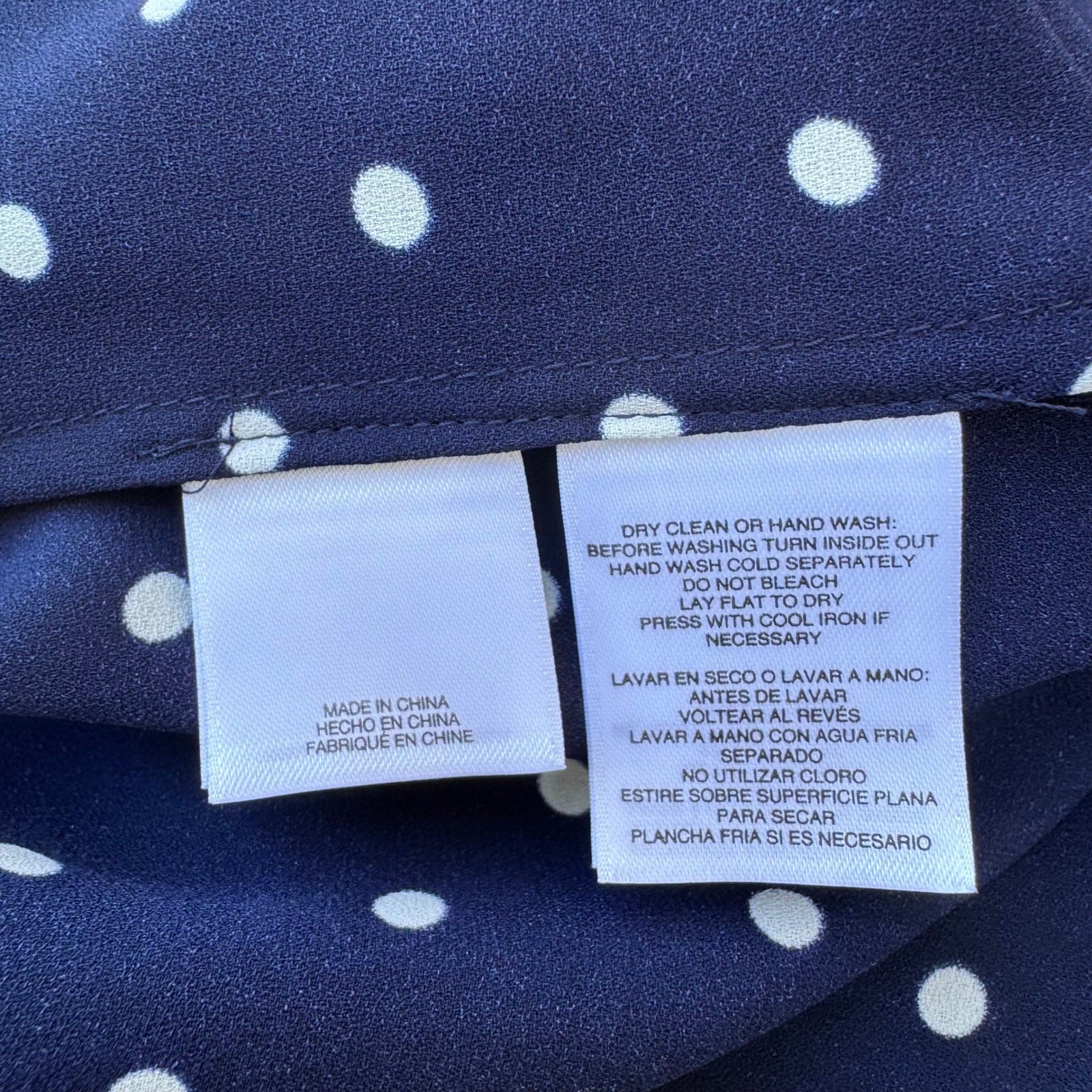 Anne Klein Nautical Minimalist Polka Dot Preppy Band Collar Blouse Navy L NEW
