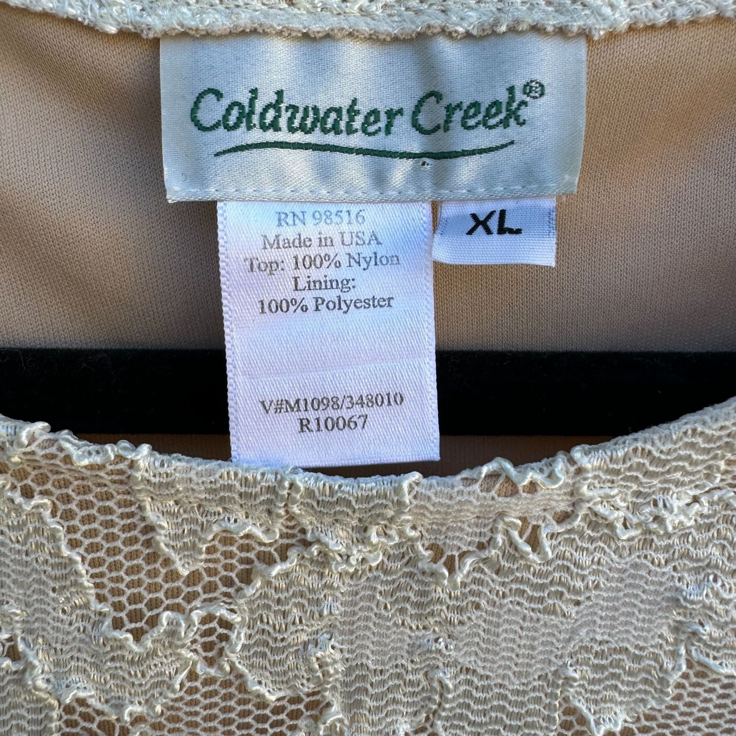 Coldwater Creek Womens Cream Stretch Lace Long Semi Sheer Sleeve Blouse Top XL