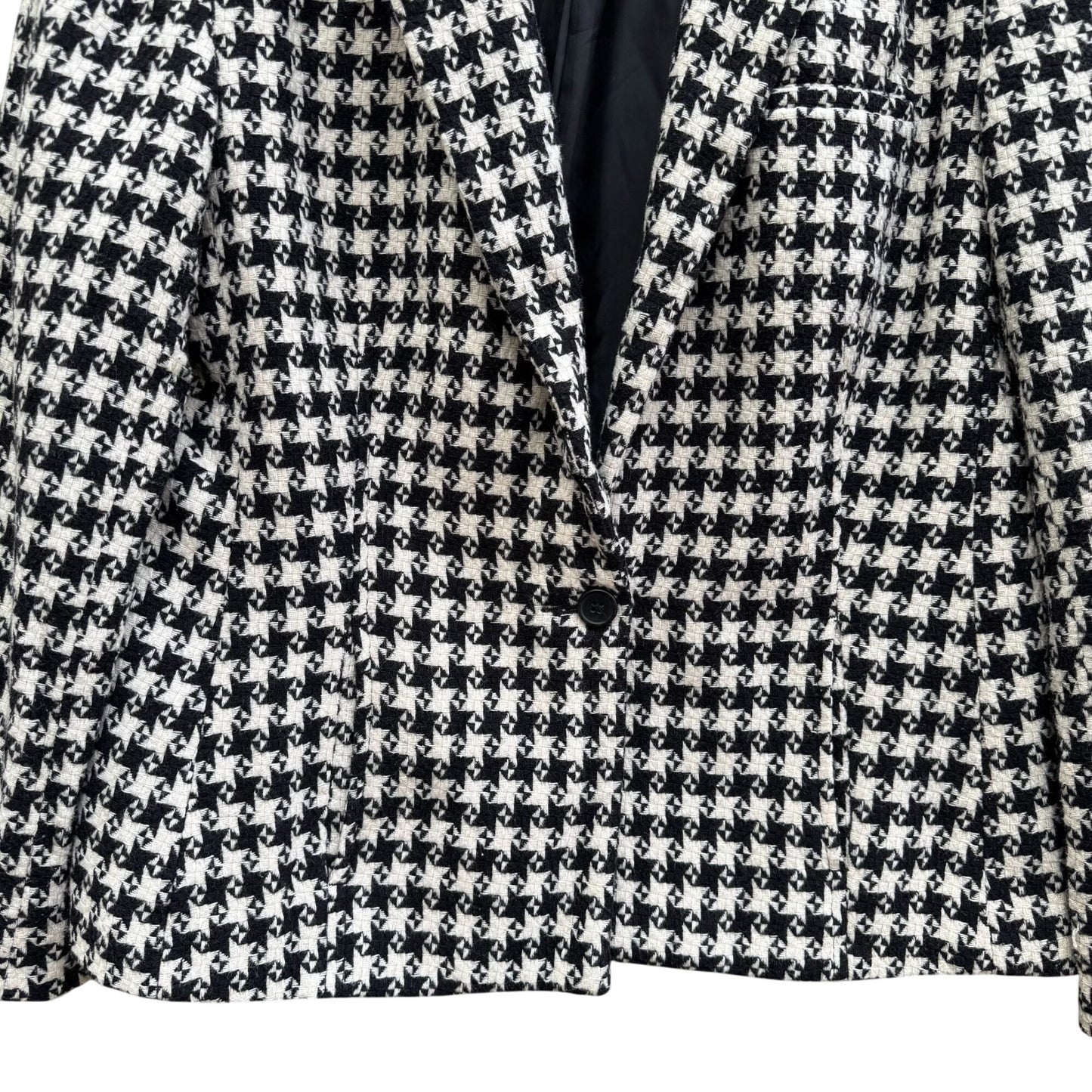 Vintage Houndstooth Womens Wool Blazer Single Breasted Pockets Old Money Preppy