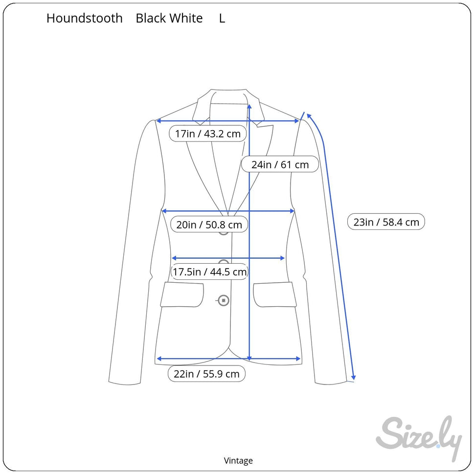 Vintage Houndstooth Womens Wool Blazer Single Breasted Pockets Old Money Preppy