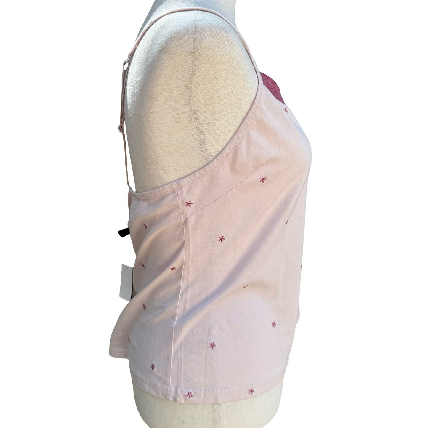 Kiabi Y2K Coquette Pink Embroidered Star Cotton Camisole Lace Trim Top XL Ballet