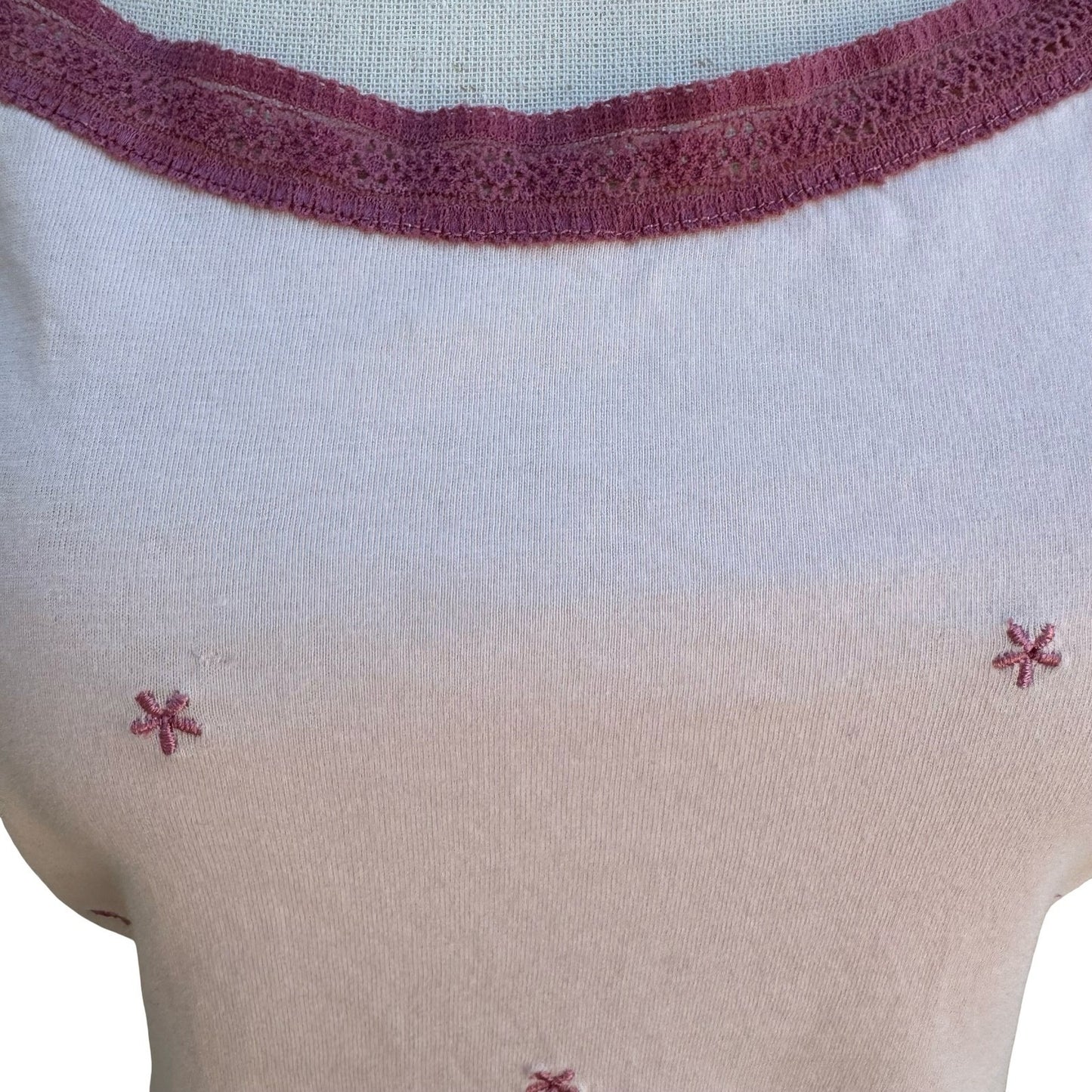 Kiabi Y2K Coquette Pink Embroidered Star Cotton Camisole Lace Trim Top XL Ballet