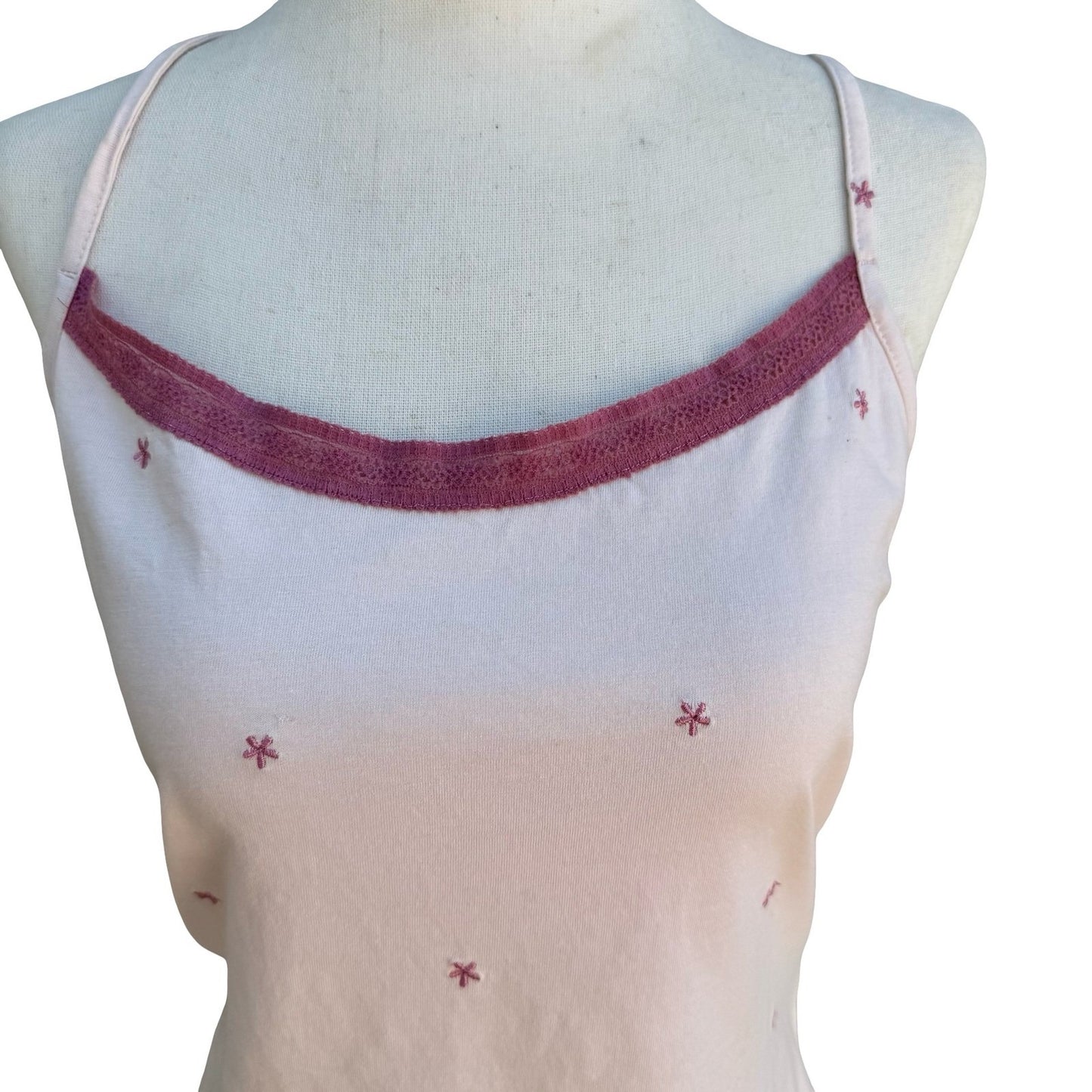 Kiabi Y2K Coquette Pink Embroidered Star Cotton Camisole Lace Trim Top XL Ballet