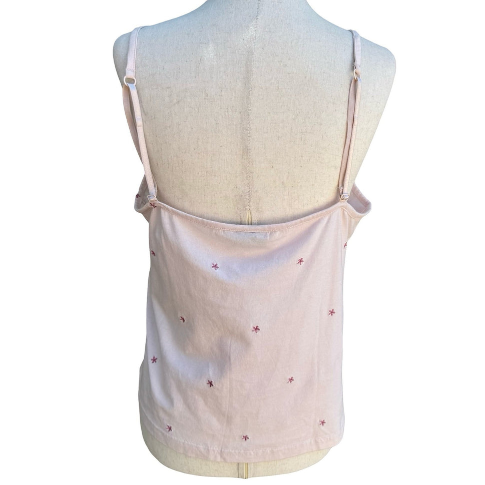 Kiabi Y2K Coquette Pink Embroidered Star Cotton Camisole Lace Trim Top XL Ballet