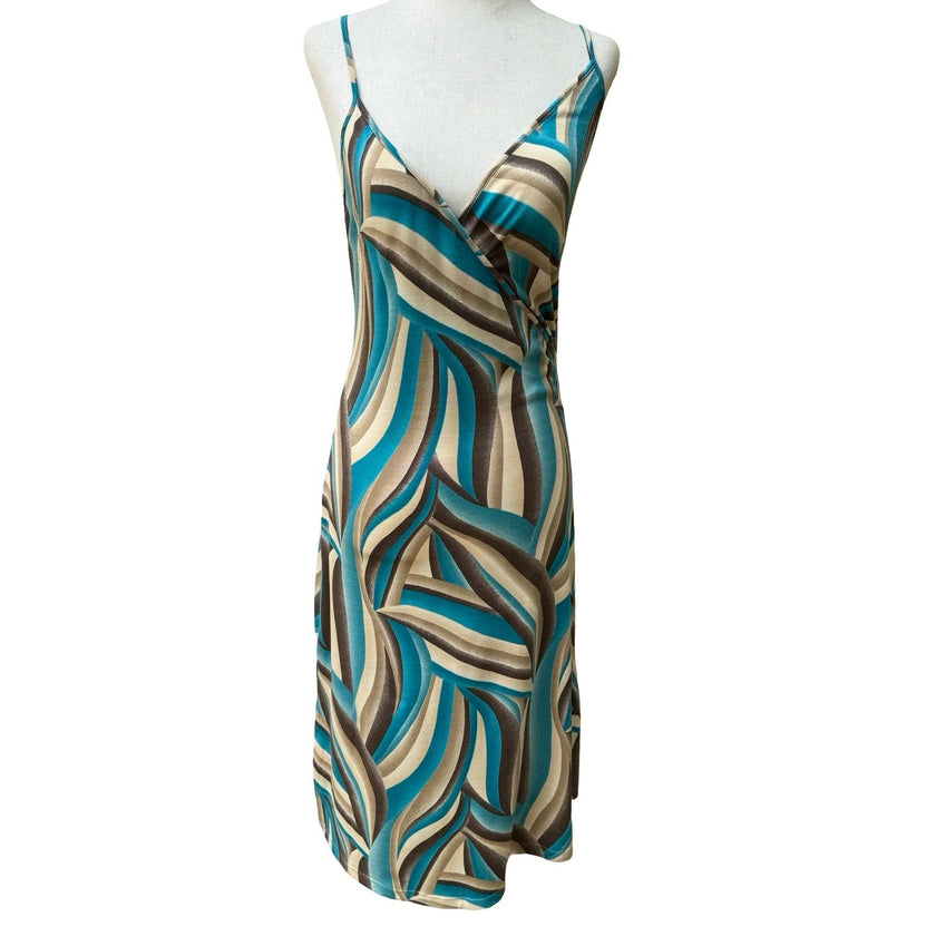 Sky David Park Y2K Psychedelic Boho Abstract Bodycon Tie Midi Cocktail Dress S
