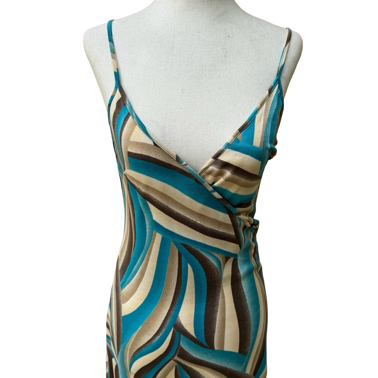 Sky David Park Y2K Psychedelic Boho Abstract Bodycon Tie Midi Cocktail Dress S