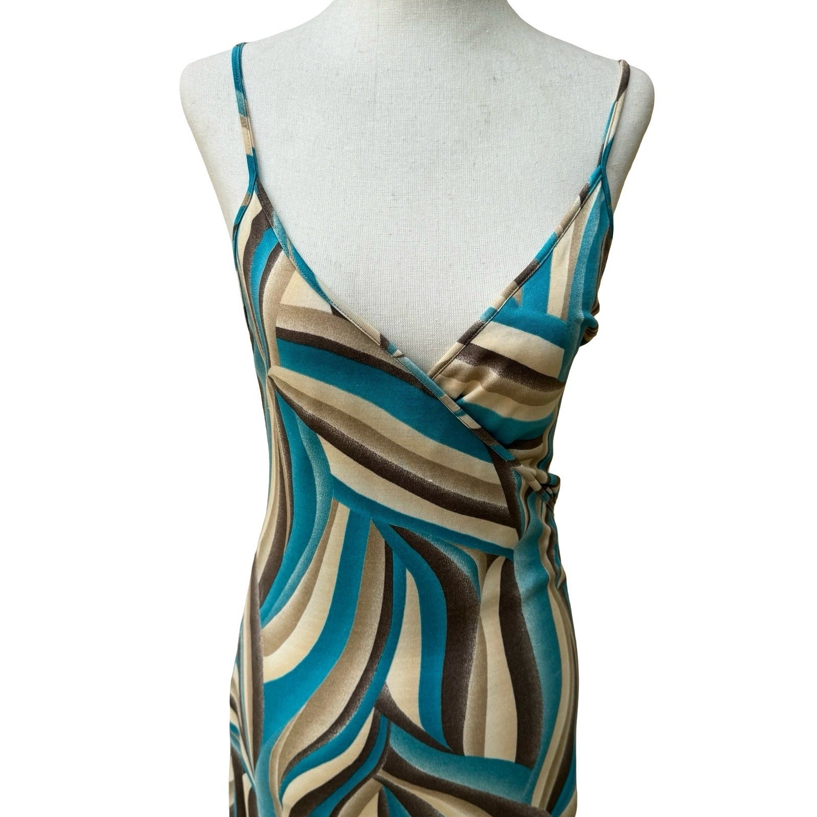 Sky David Park Y2K Psychedelic Boho Abstract Bodycon Tie Midi Cocktail Dress S