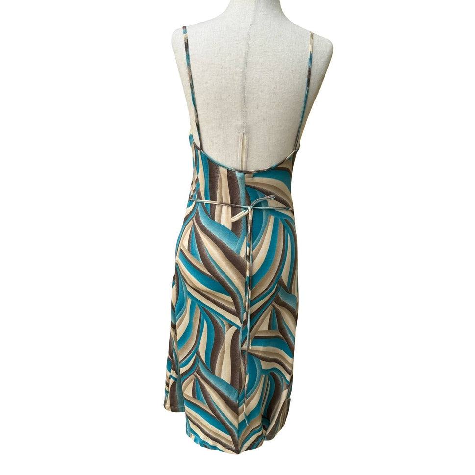 Sky David Park Y2K Psychedelic Boho Abstract Bodycon Tie Midi Cocktail Dress S