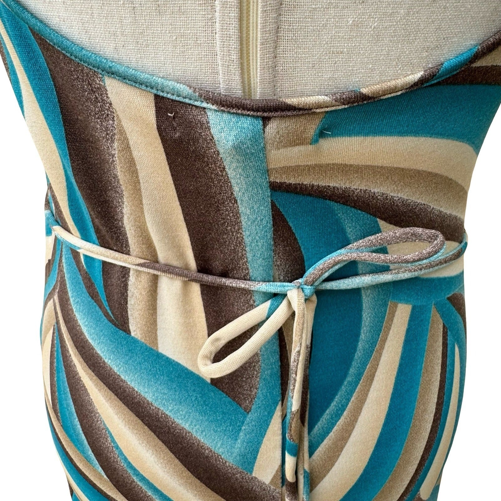 Sky David Park Y2K Psychedelic Boho Abstract Bodycon Tie Midi Cocktail Dress S