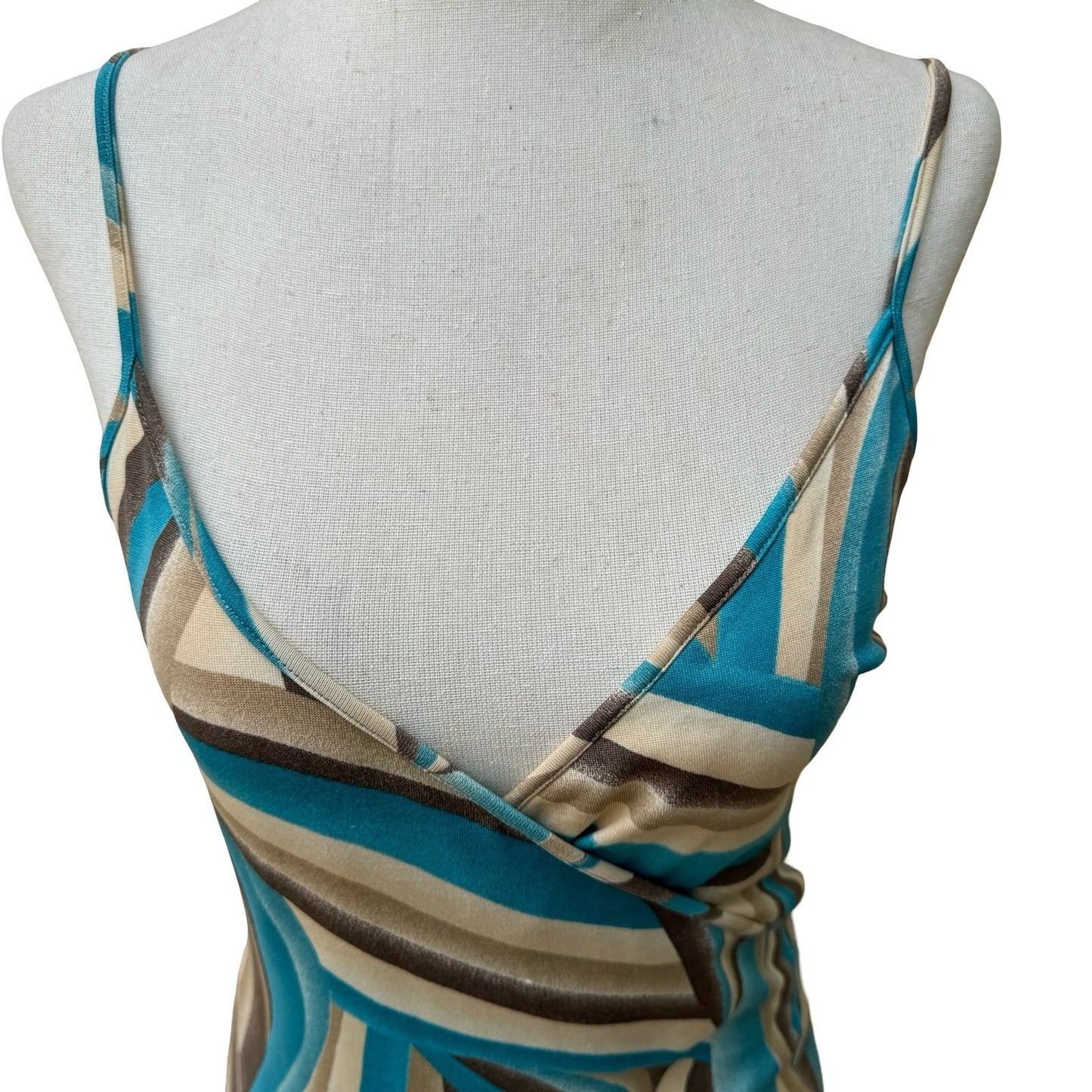 Sky David Park Y2K Psychedelic Boho Abstract Bodycon Tie Midi Cocktail Dress S